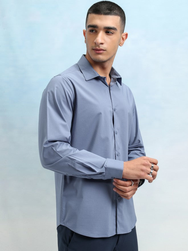 Highlander Men Blue Solid Slim Fit Casual Shirt - Blue - Image 6