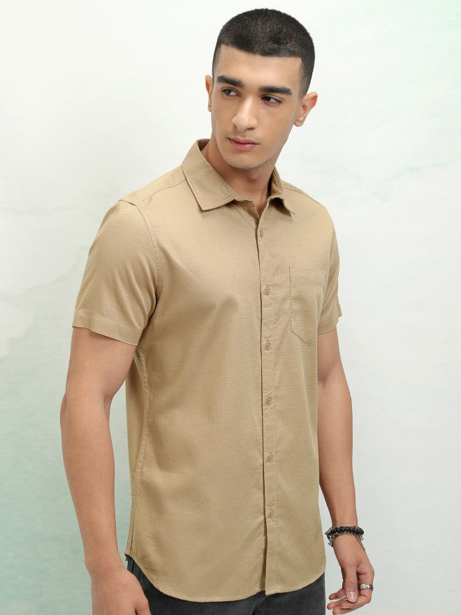 Highlander Men Beige Textured Regular Fit Casual Shirt - Beige - Image 6