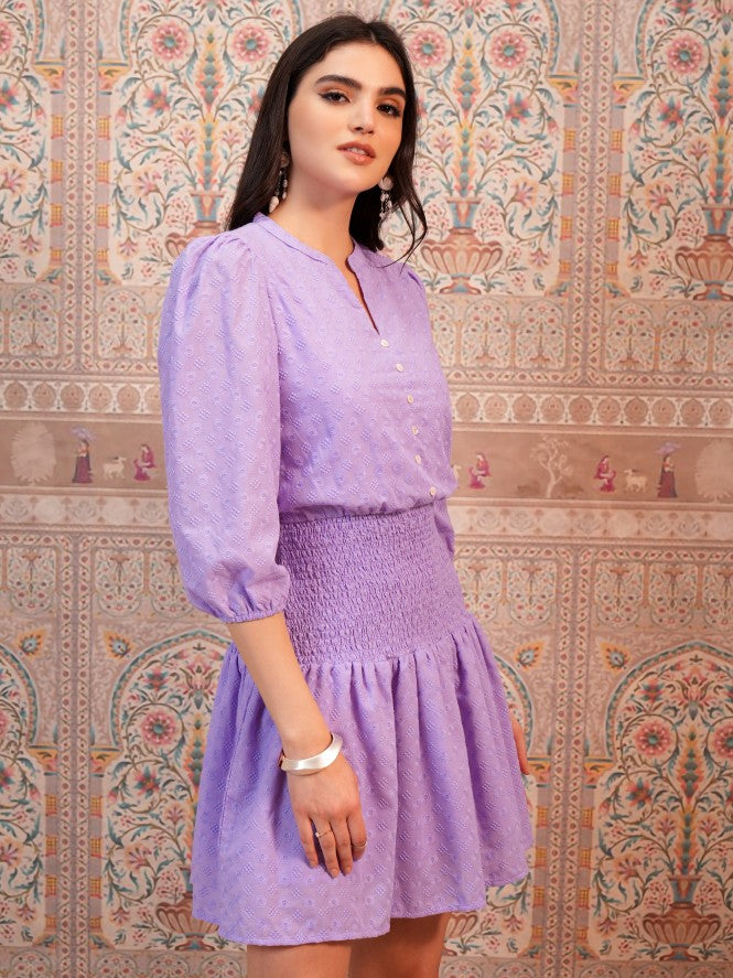 Self Design Fit and Flare Dress - Lavender - Image 6
