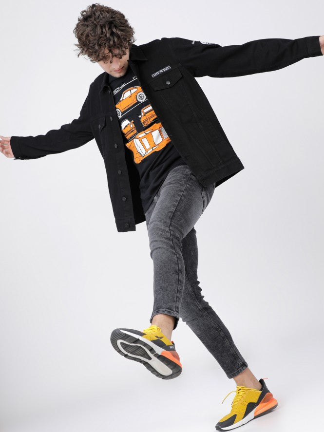 Black Trucker Fit Denim Jacket - Black - Image 7