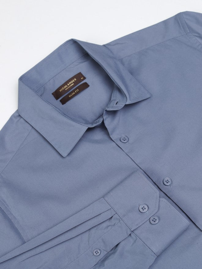 Highlander Men Blue Solid Slim Fit Casual Shirt - Blue - Image 7