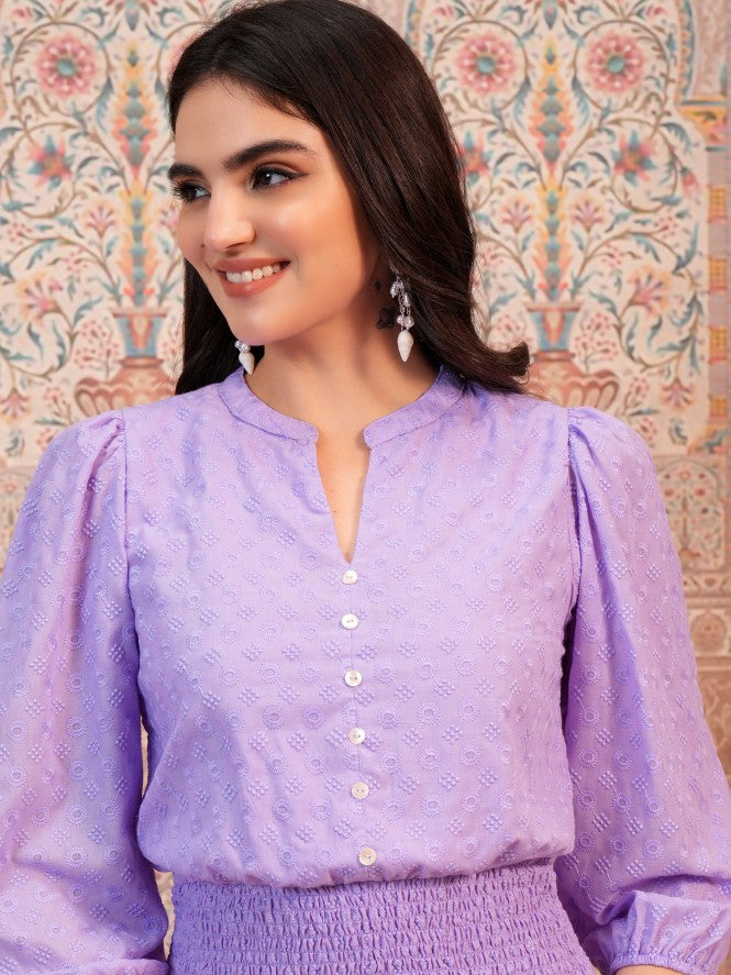 Self Design Fit and Flare Dress - Lavender - Image 7