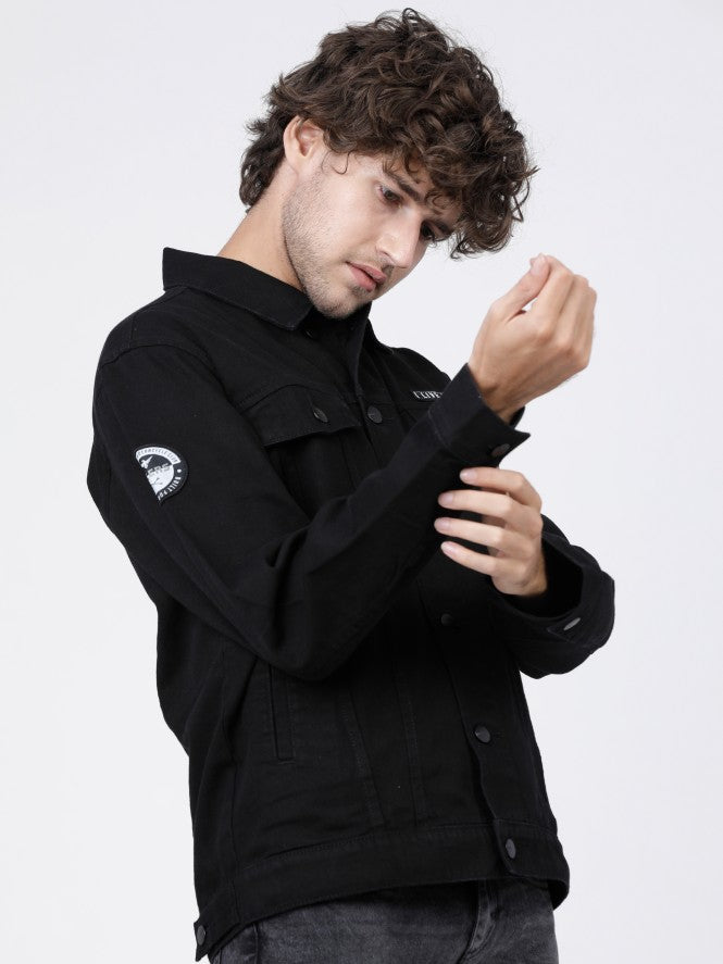 Black Trucker Fit Denim Jacket - Black - Image 8