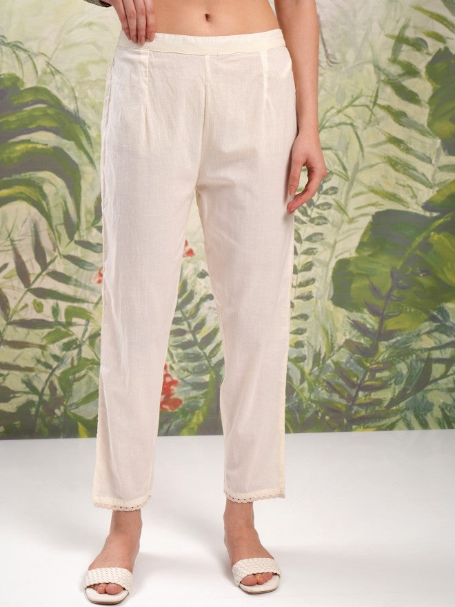Vishudh Women Cream Embroidered Kurta With Trouser And Dupatta - Cream - Image 7