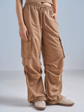 Street By Tokyo Talkies Women Brown Solid Loose Fit Cargos - Brown - Image 1
