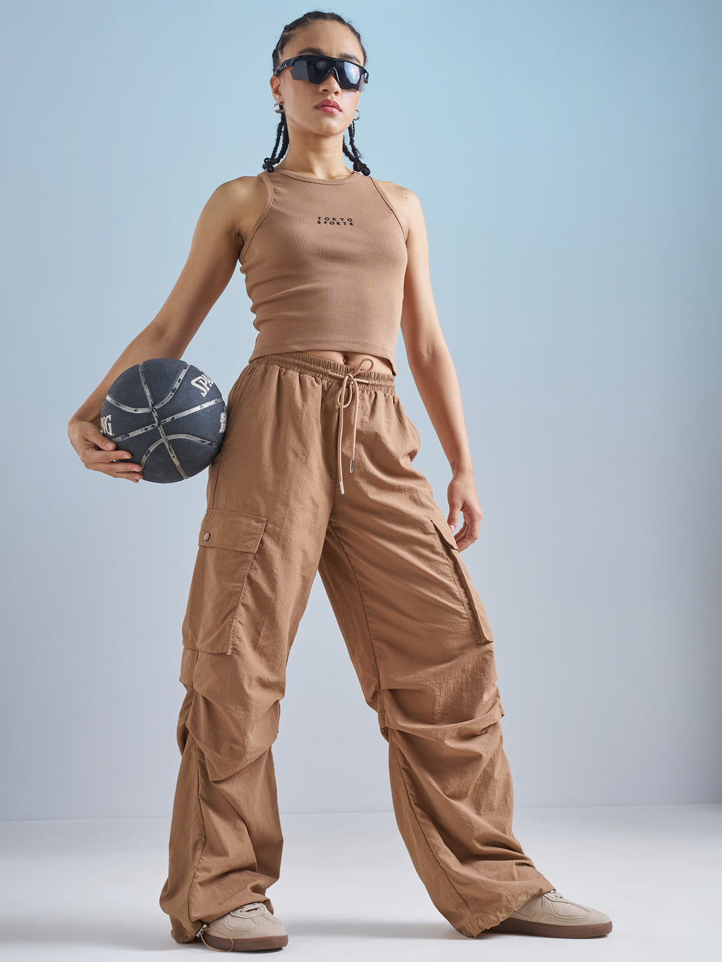 Street By Tokyo Talkies Women Brown Solid Loose Fit Cargos - Brown - Image 2