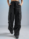 Street By Tokyo Talkies Women Black Solid Loose Fit Cargos - Black - Image 1