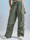 Street By Tokyo Talkies Women Green Solid Loose Fit Cargos - Green - Image 1