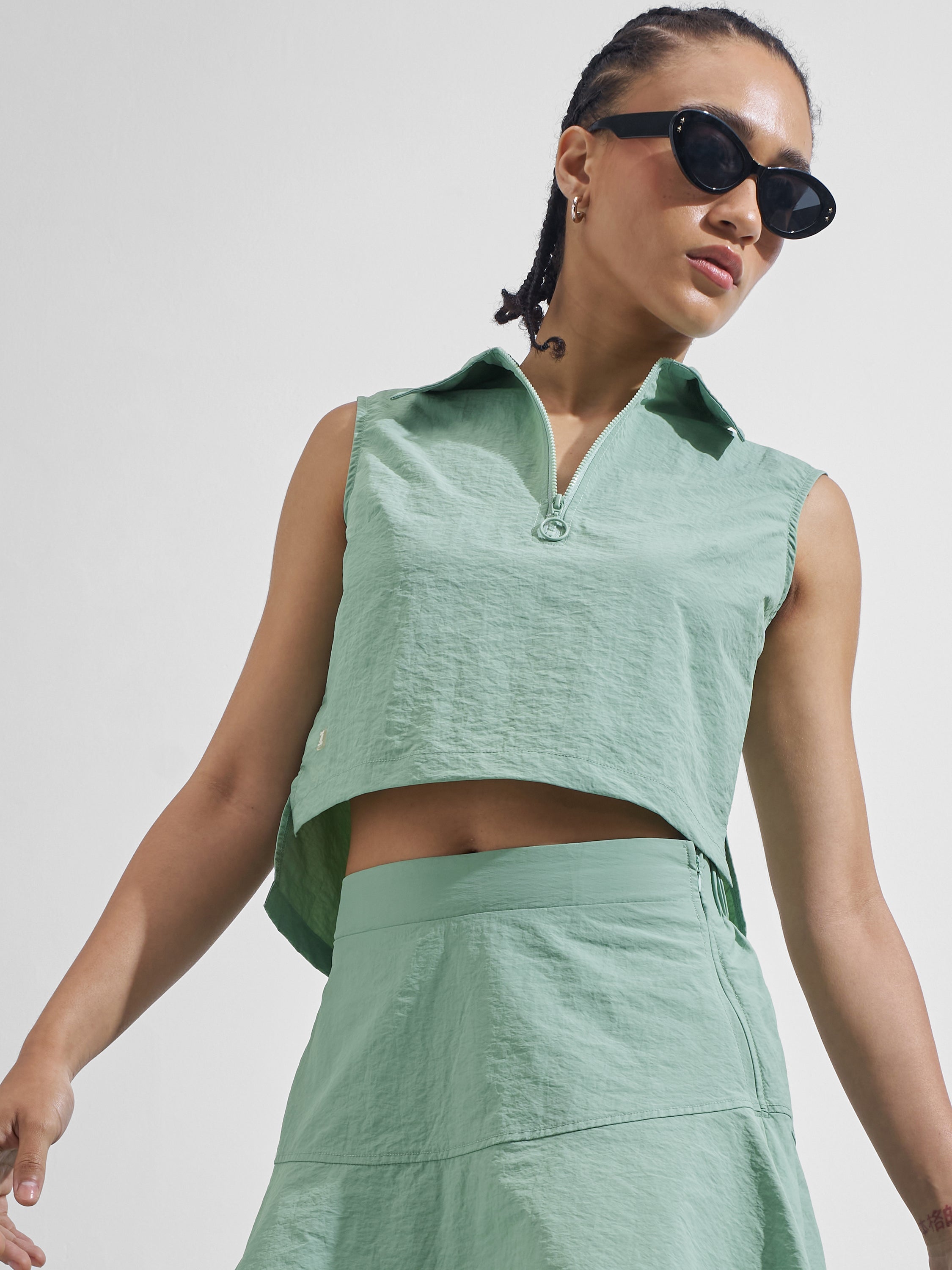 Street By Tokyo Talkies Women Green Top With Skirt Co-Ords - Green - Image 1