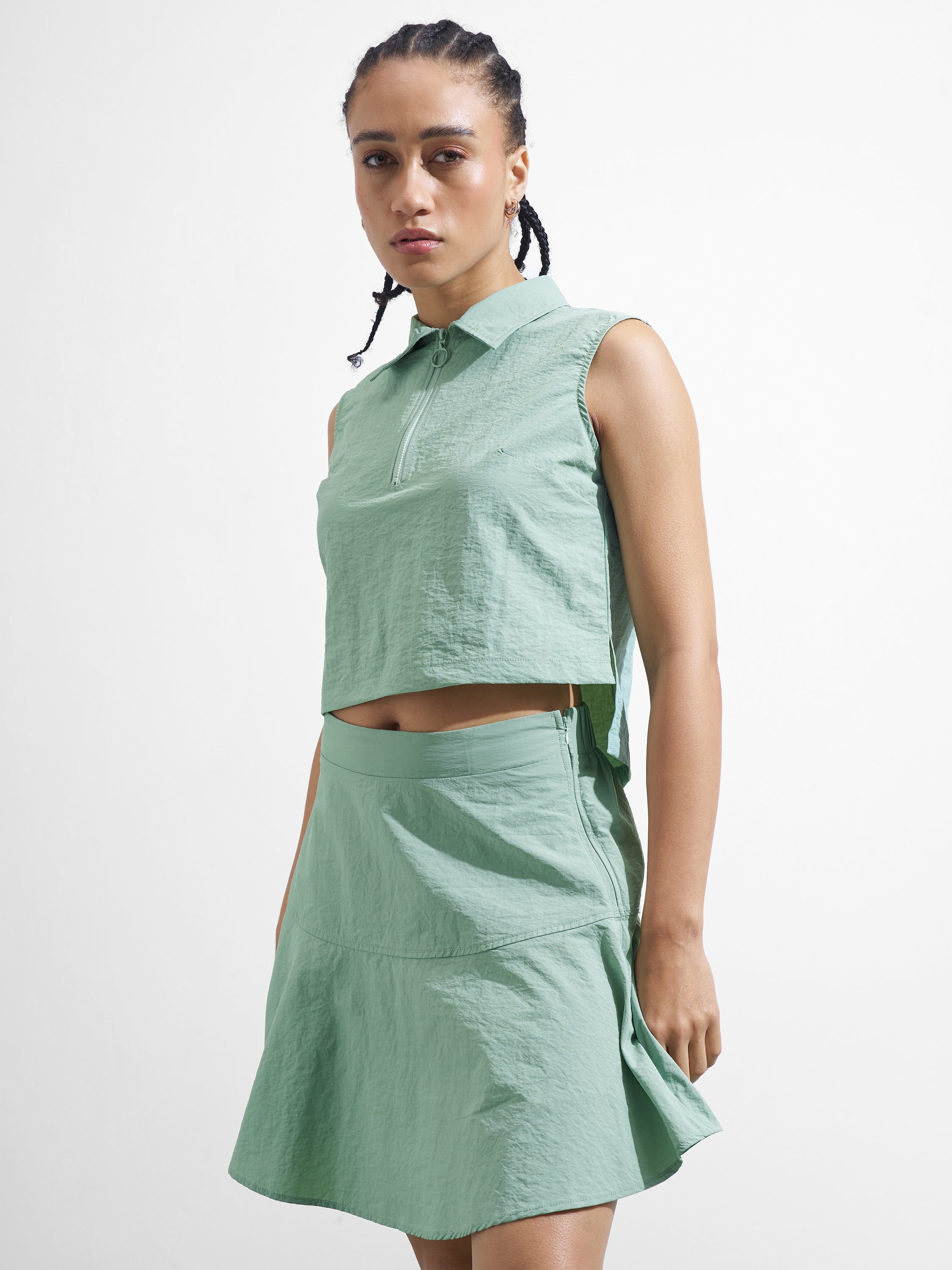 Street By Tokyo Talkies Women Green Top With Skirt Co-Ords - Green - Image 4