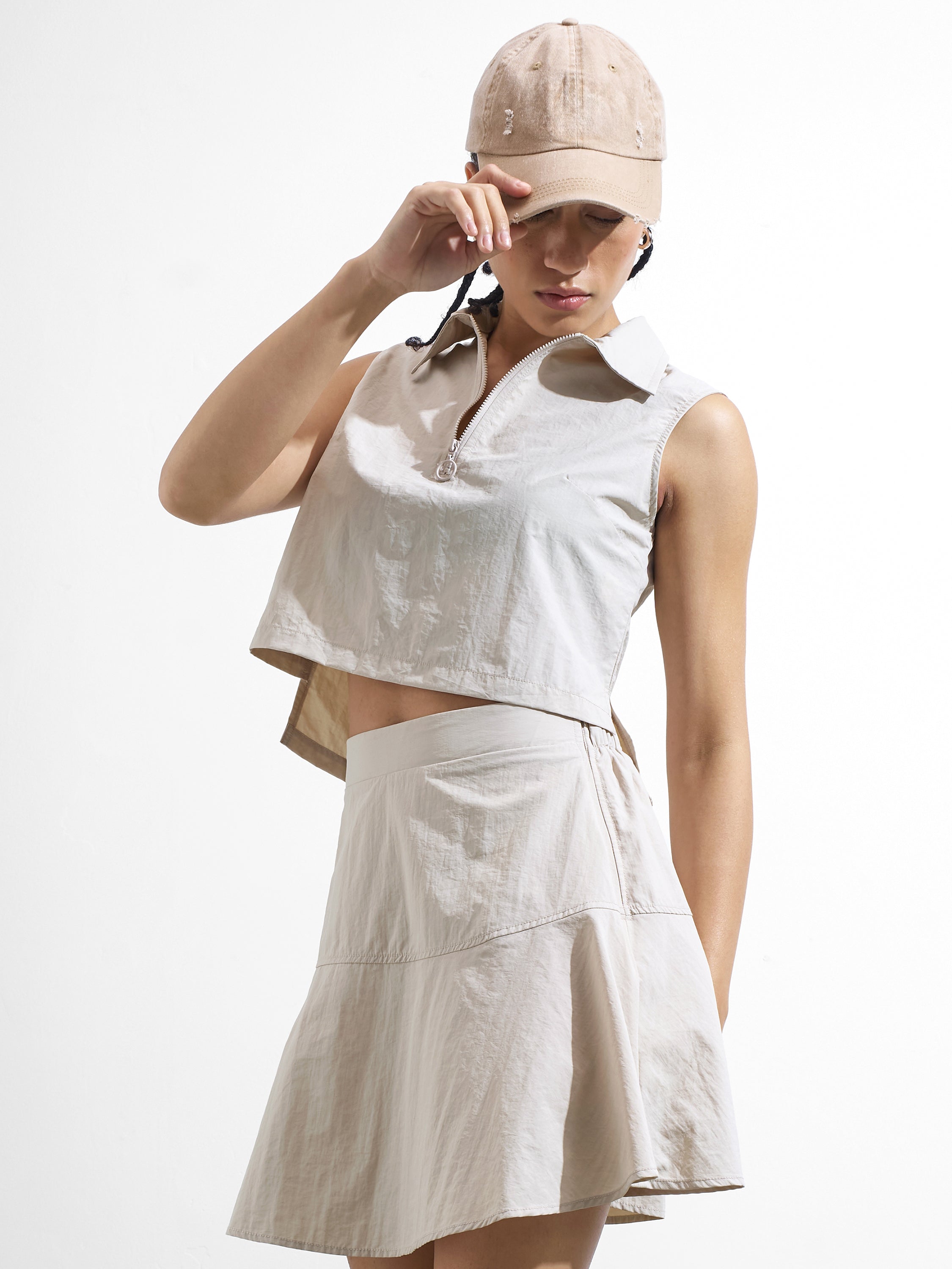 Street By Tokyo Talkies Women Beige Top With Skirt Co-Ords - Beige - Image 1