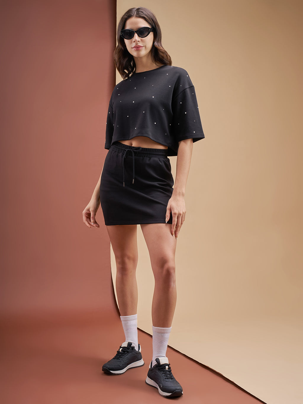 Street By Tokyo Talkies Women Black Top With Skirt Co-Ords - Black - Image 1