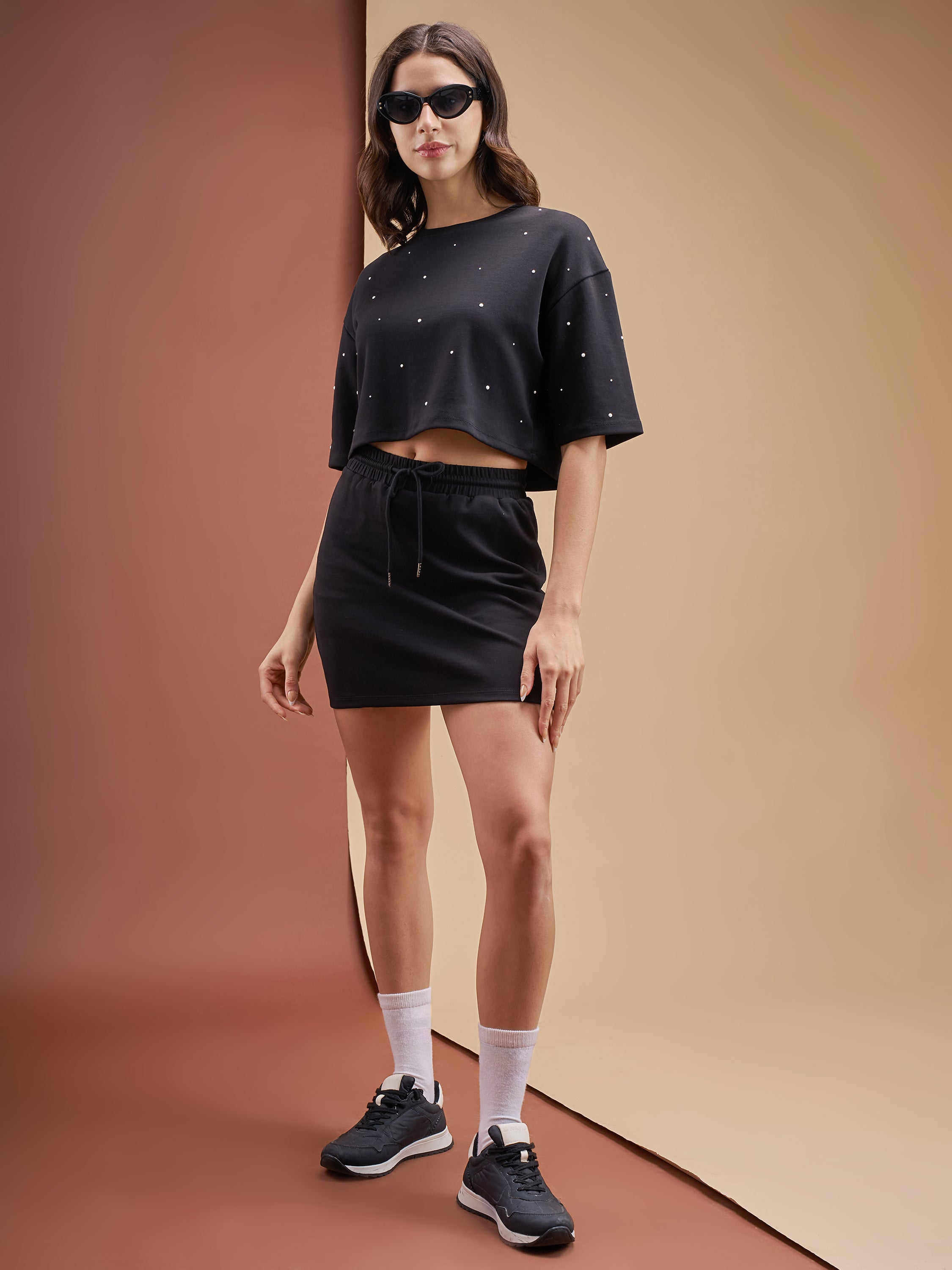 Street By Tokyo Talkies Women Black Top With Skirt Co-Ords - Black - Image 1