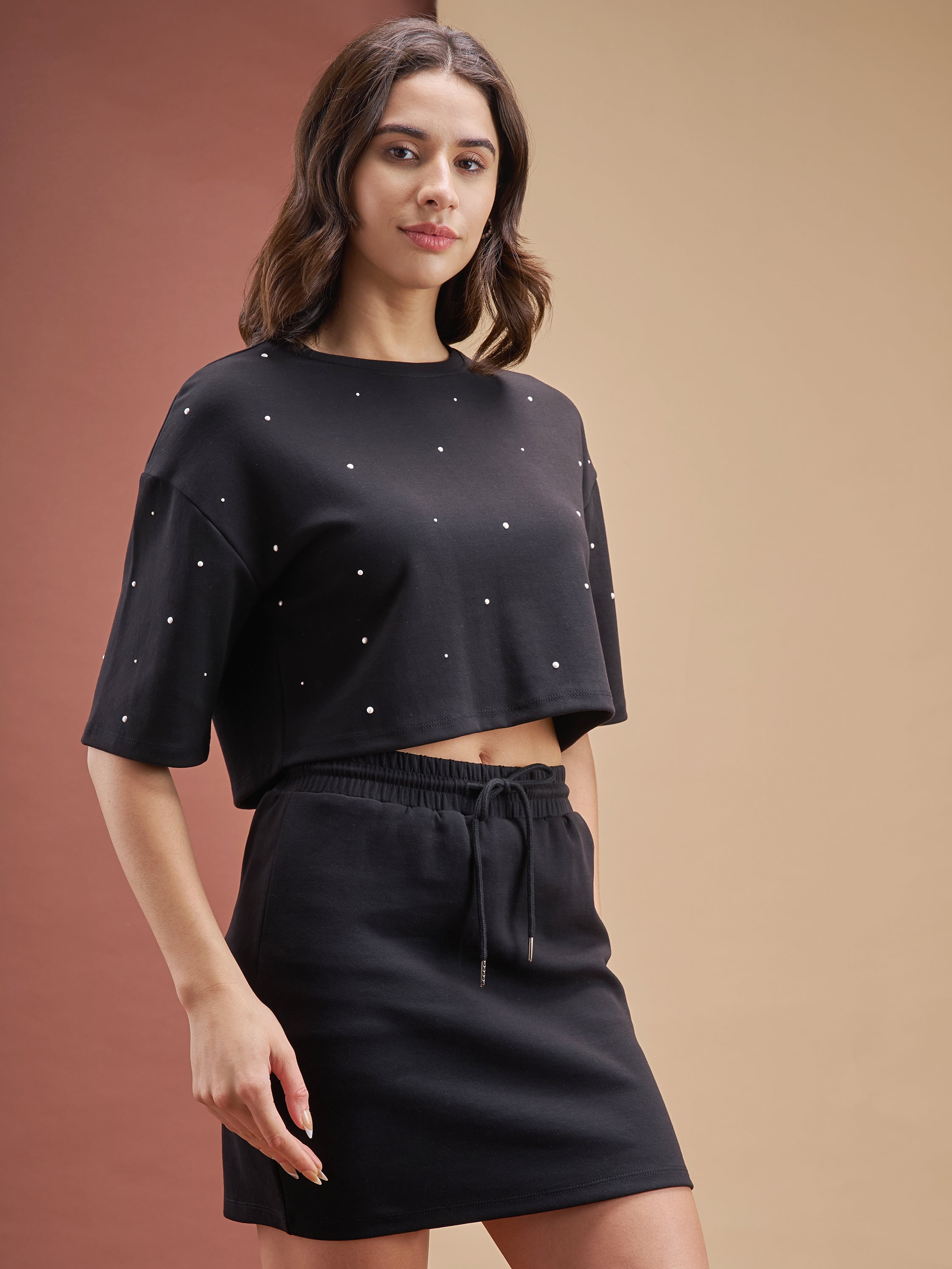 Street By Tokyo Talkies Women Black Top With Skirt Co-Ords - Black - Image 6