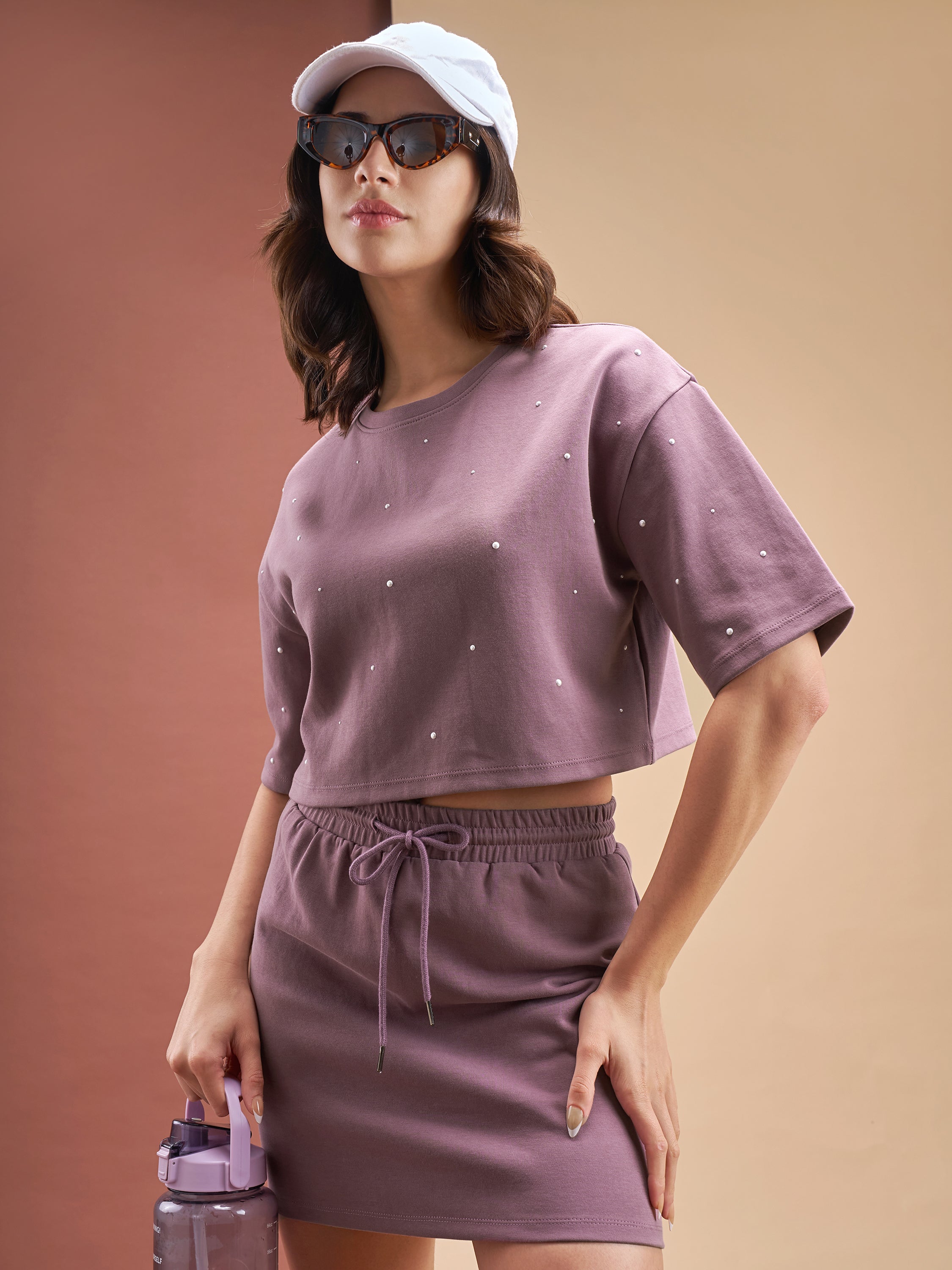 Street By Tokyo Talkies Women Purple Top With Skirt Co-Ords - Purple - Image 1