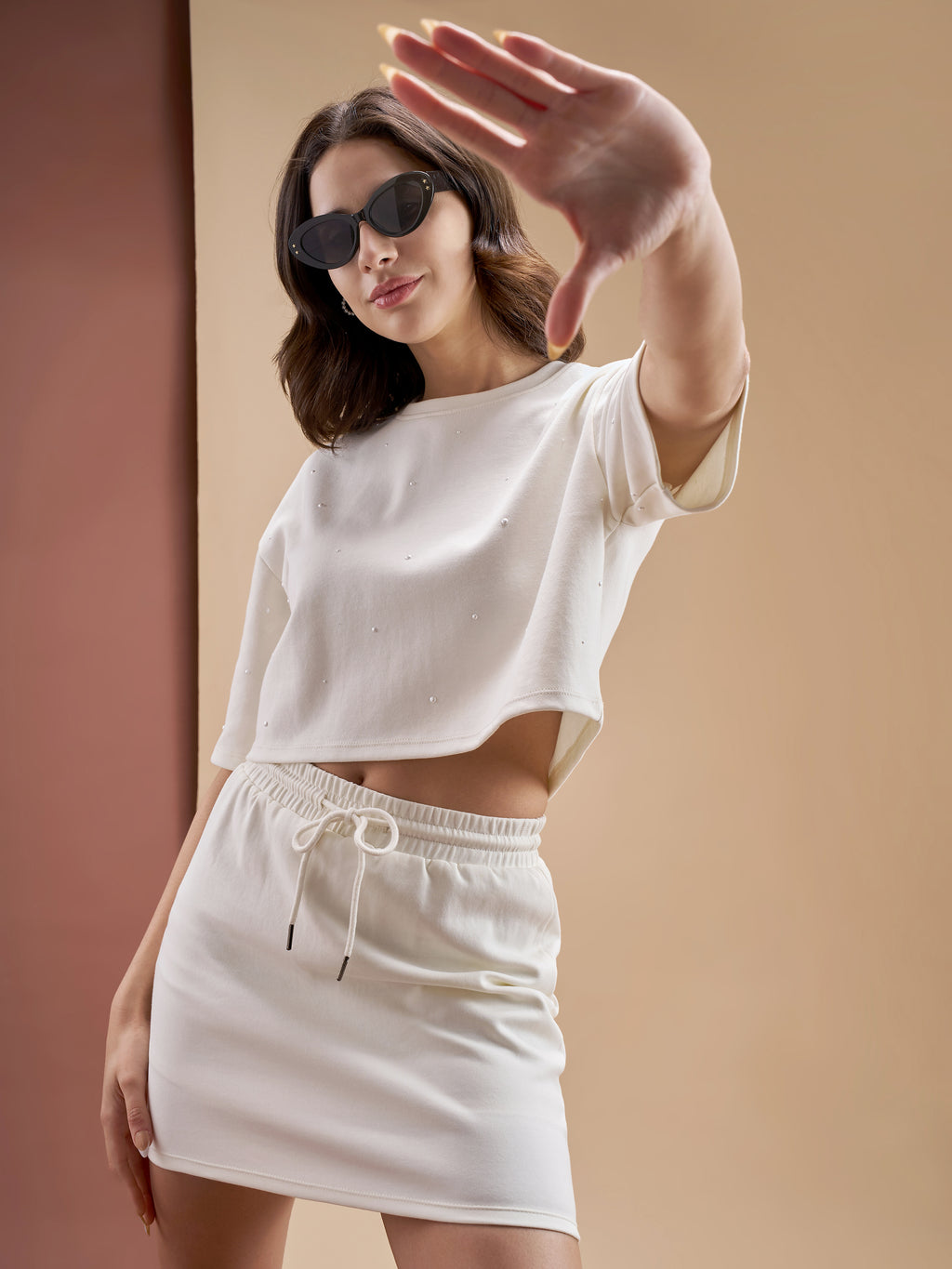 Street By Tokyo Talkies Women Off White Top With Skirt Co-Ords - Off White - Image 1