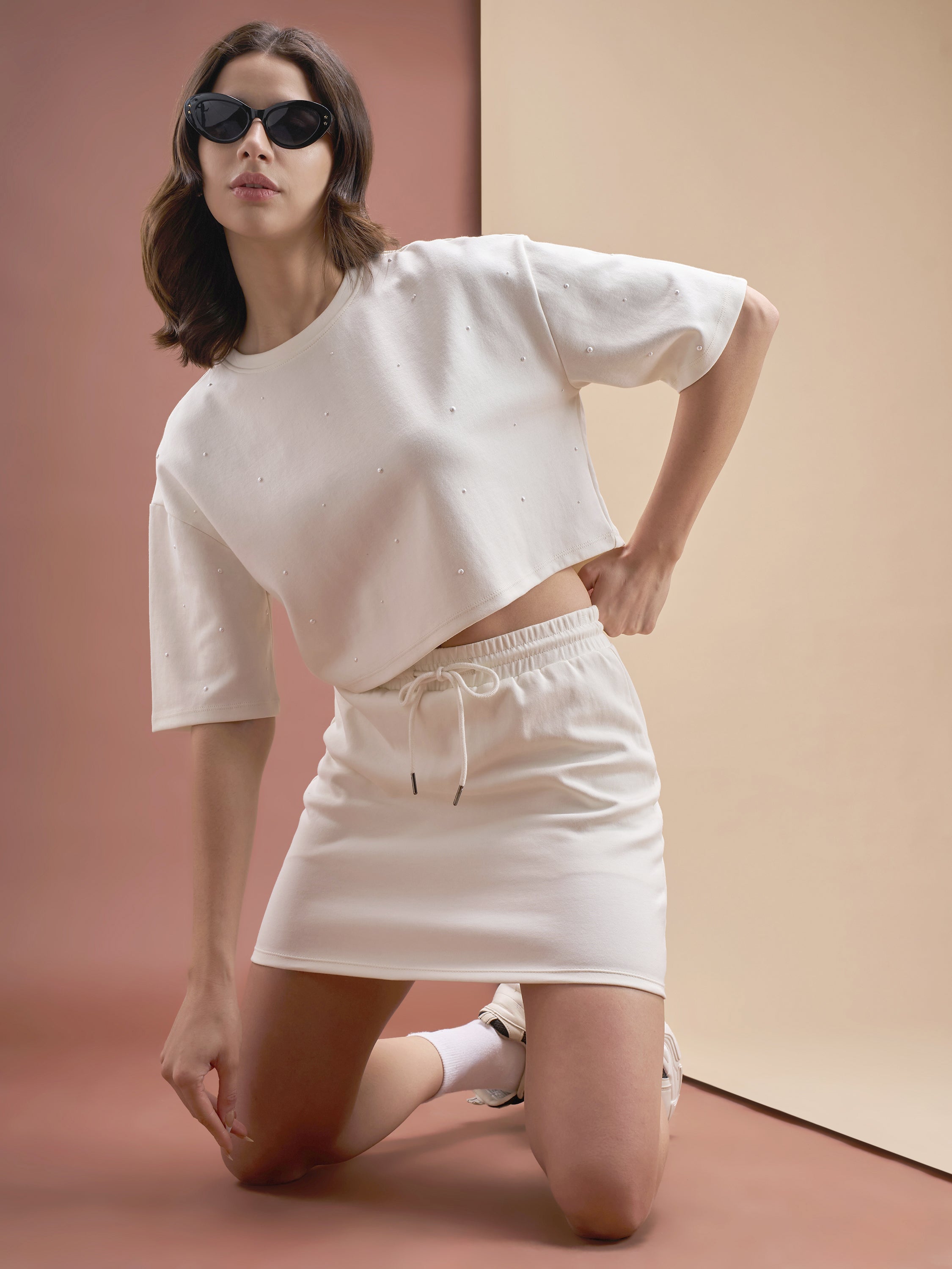 Street By Tokyo Talkies Women Off White Top With Skirt Co-Ords - Off White - Image 2