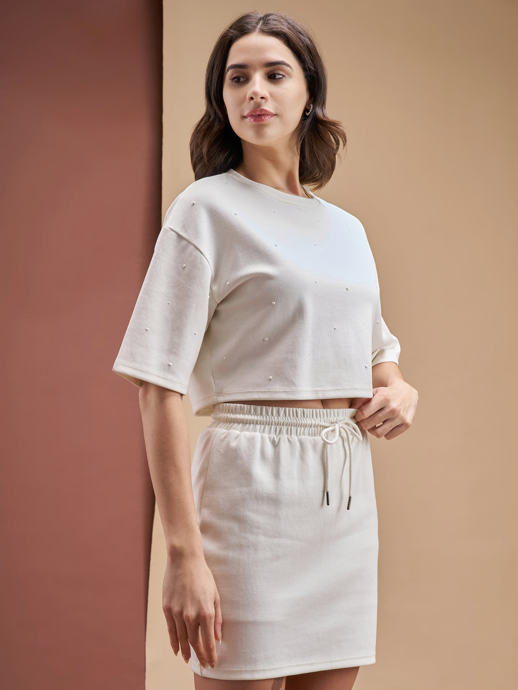 Street By Tokyo Talkies Women Off White Top With Skirt Co-Ords - Off White - Image 6