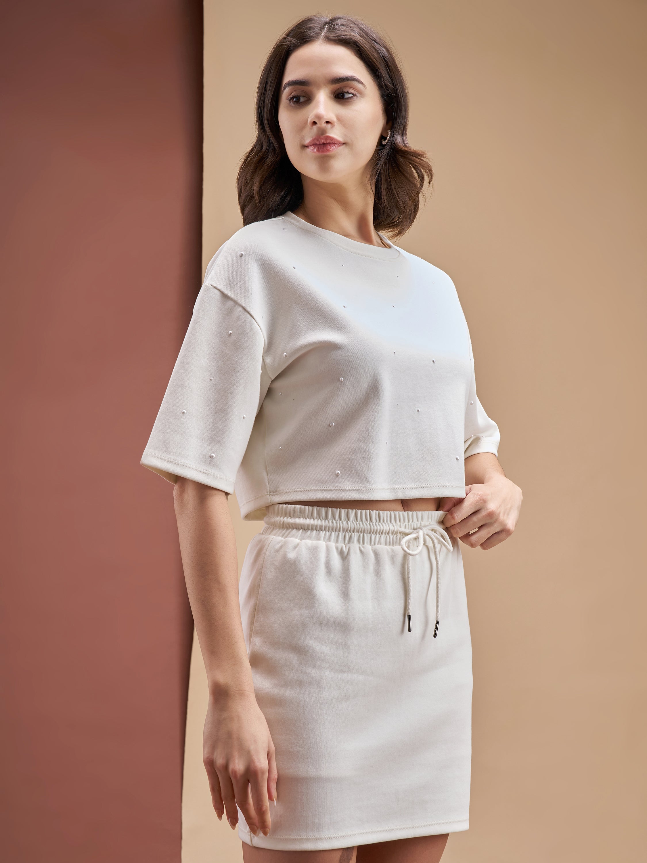 Street By Tokyo Talkies Women Off White Top With Skirt Co-Ords - Off White - Image 6