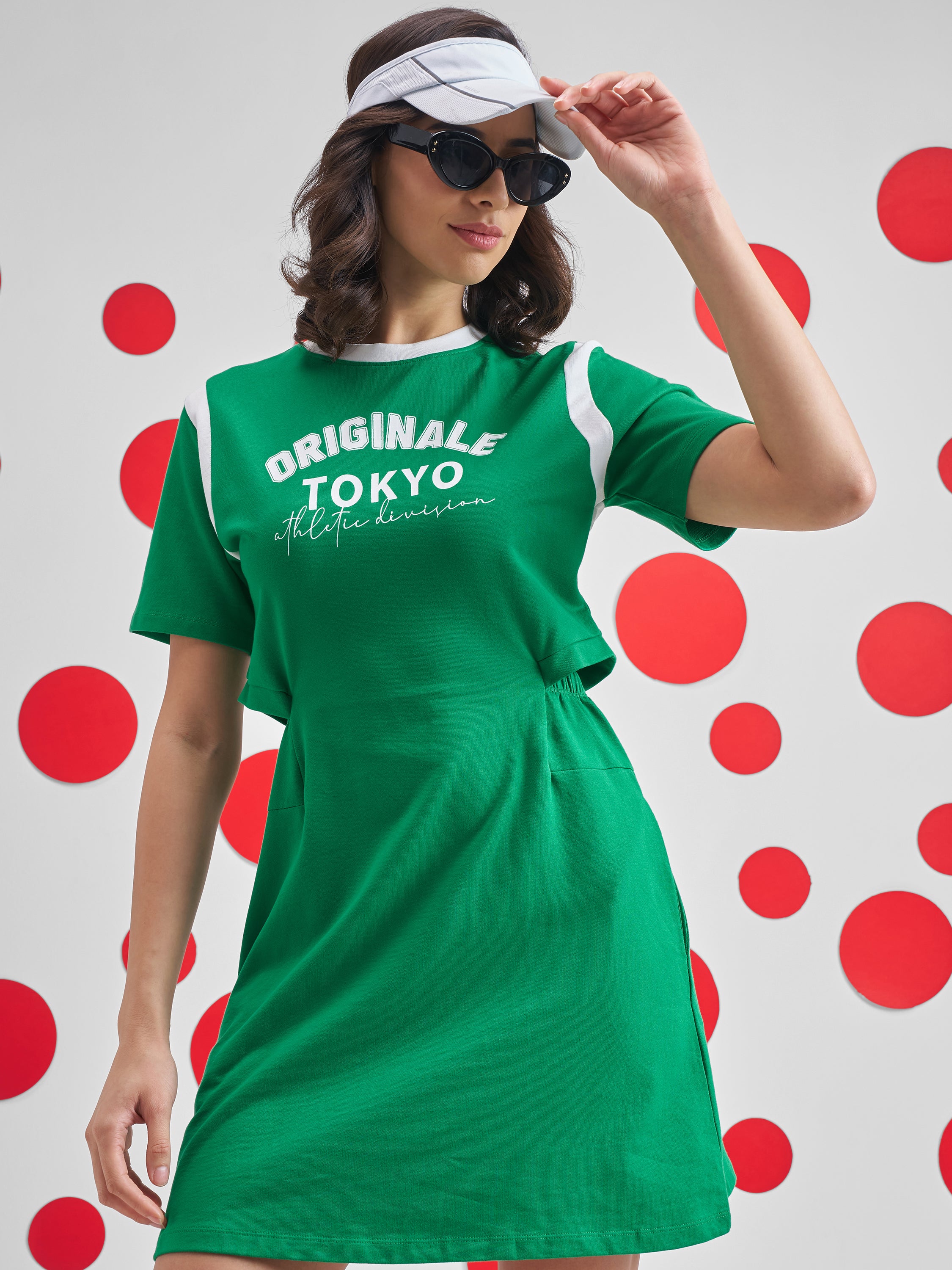 Street By Tokyo Talkies Women Green Printed T-shirt Dress - Green - Image 1