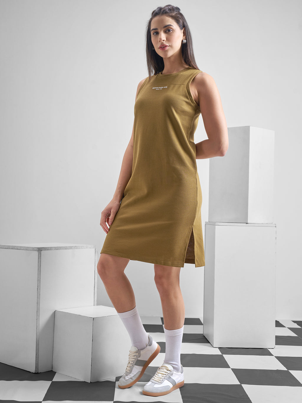 Street By Tokyo Talkies Women Brown Solid T-Shirt Dress - Brown - Image 2