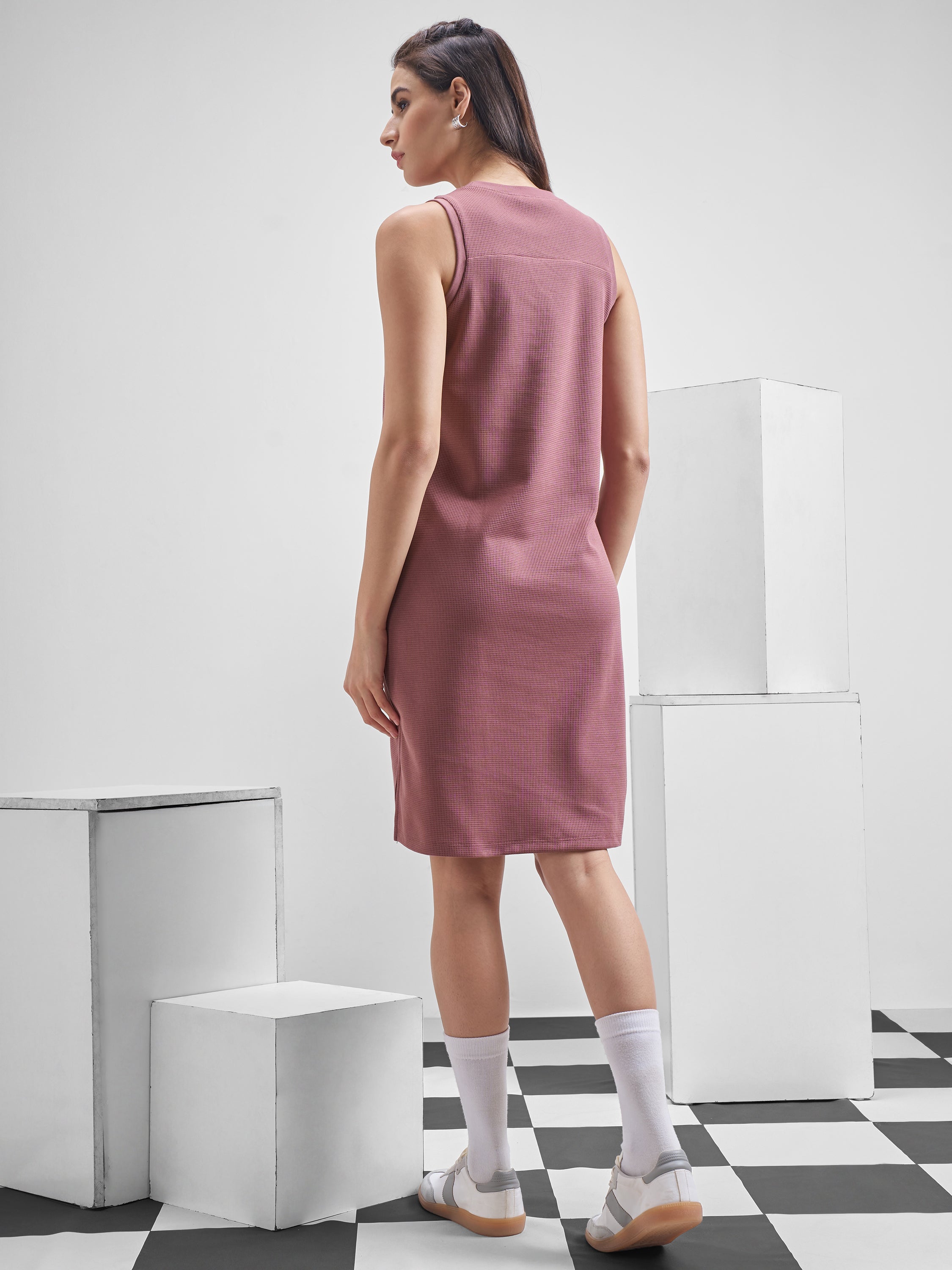 Street By Tokyo Talkies Women Mauve Solid T-Shirt Dress - Mauve - Image 3
