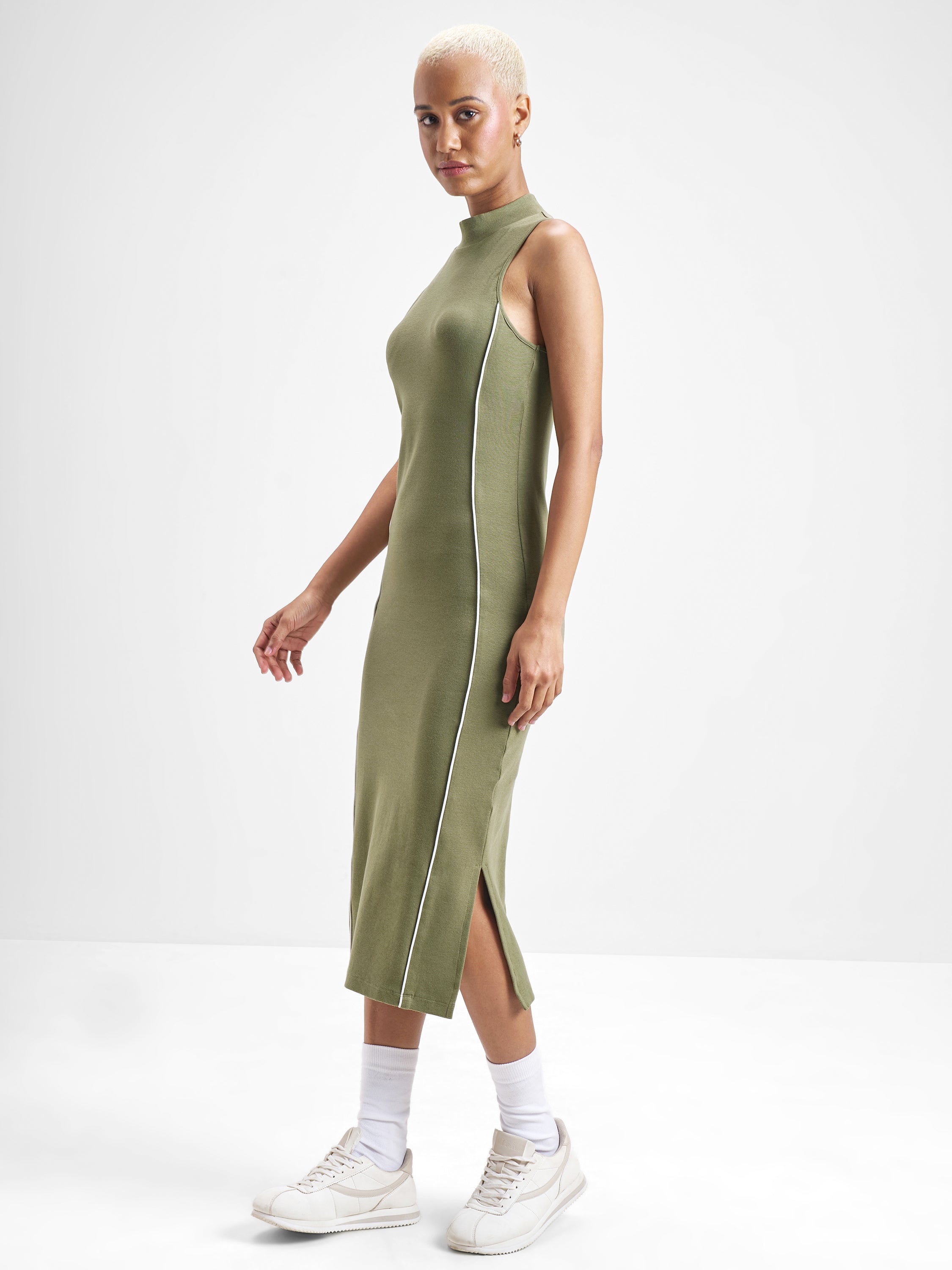 Street By Tokyo Talkies Women Olive Solid Bodycon Dress - Olive - Image 2