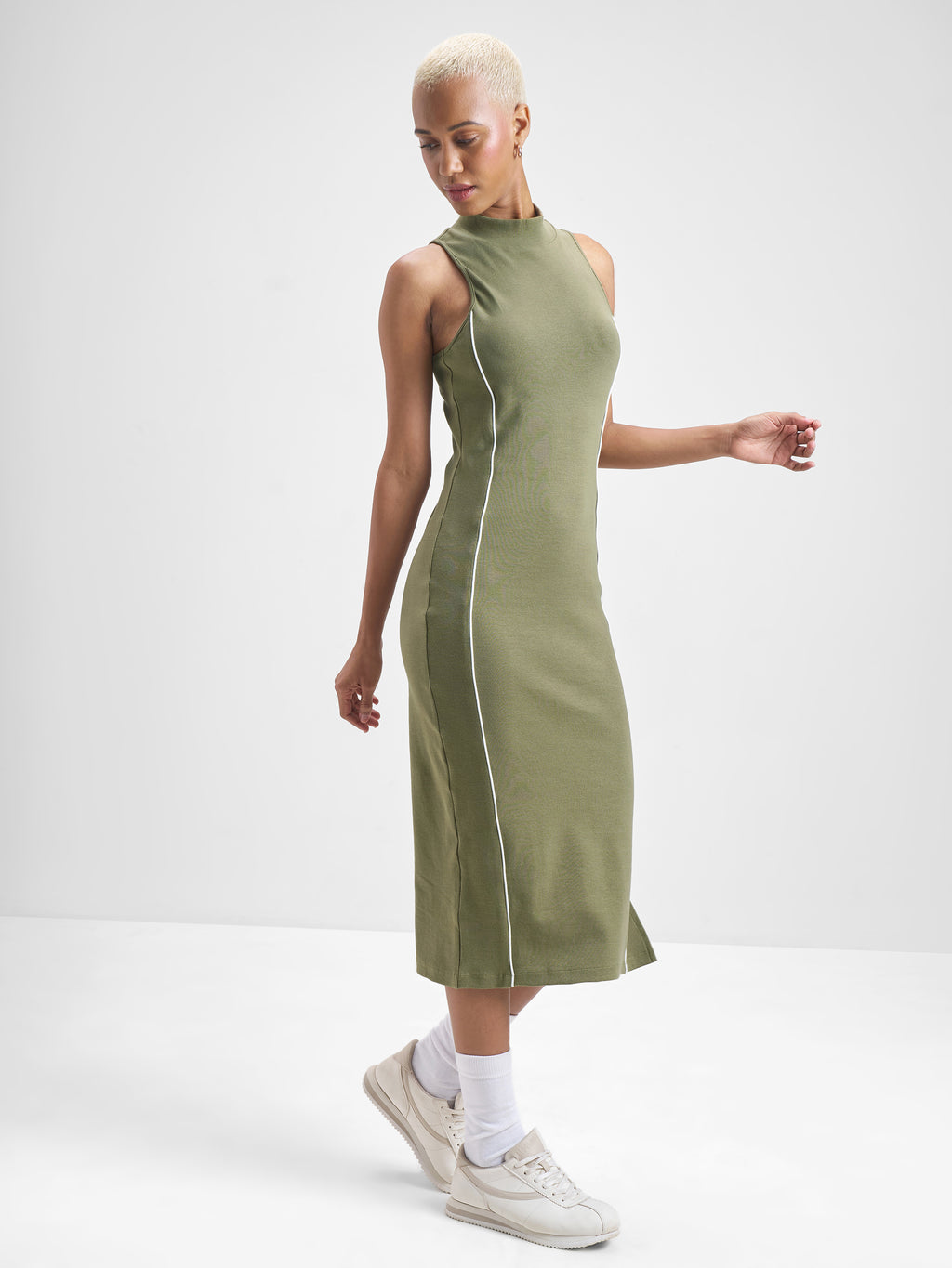 Street By Tokyo Talkies Women Olive Solid Bodycon Dress - Olive - Image 4