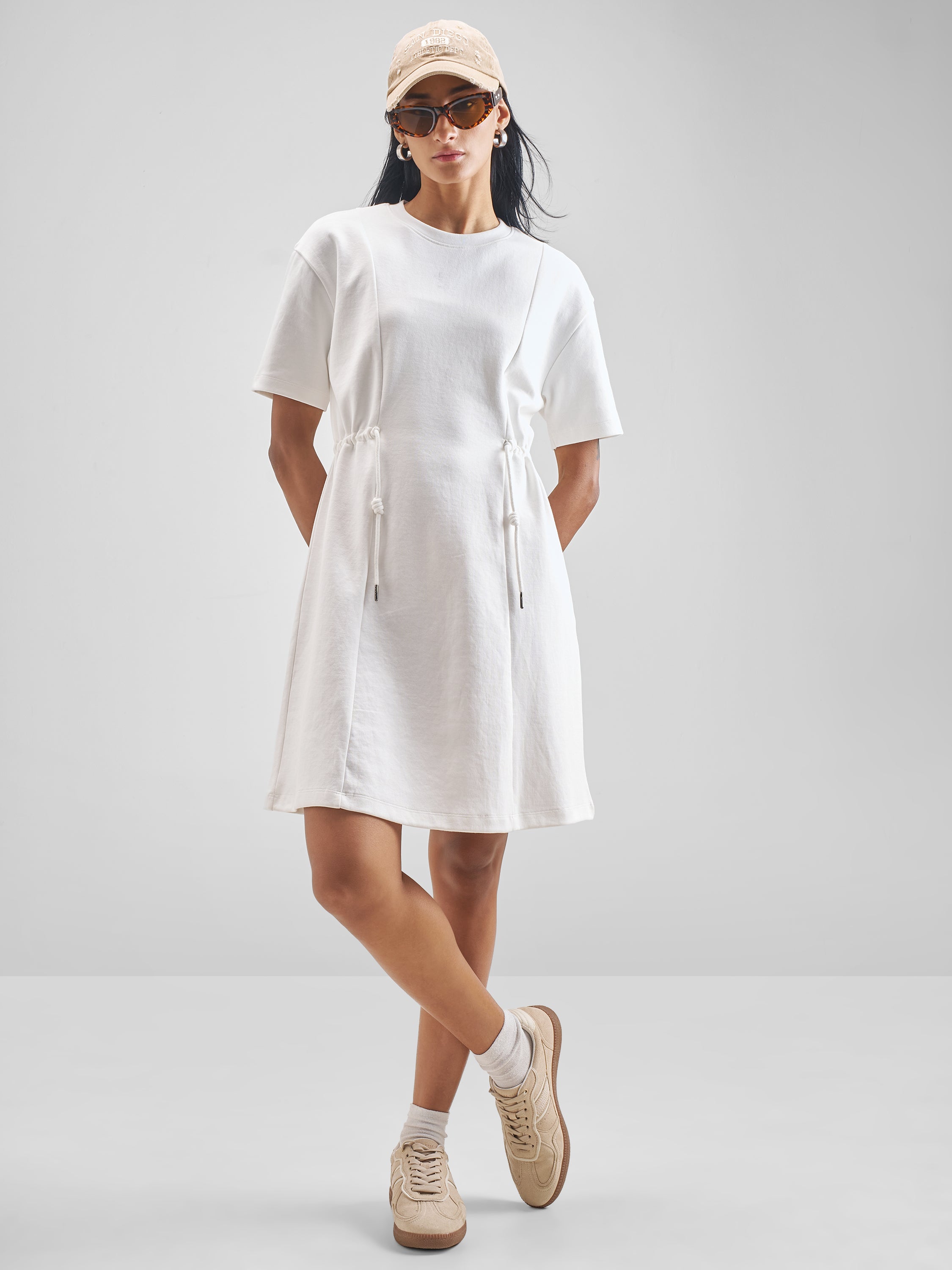 Street By Tokyo Talkies Women White Solid Fit And Flare Dress - White - Image 2
