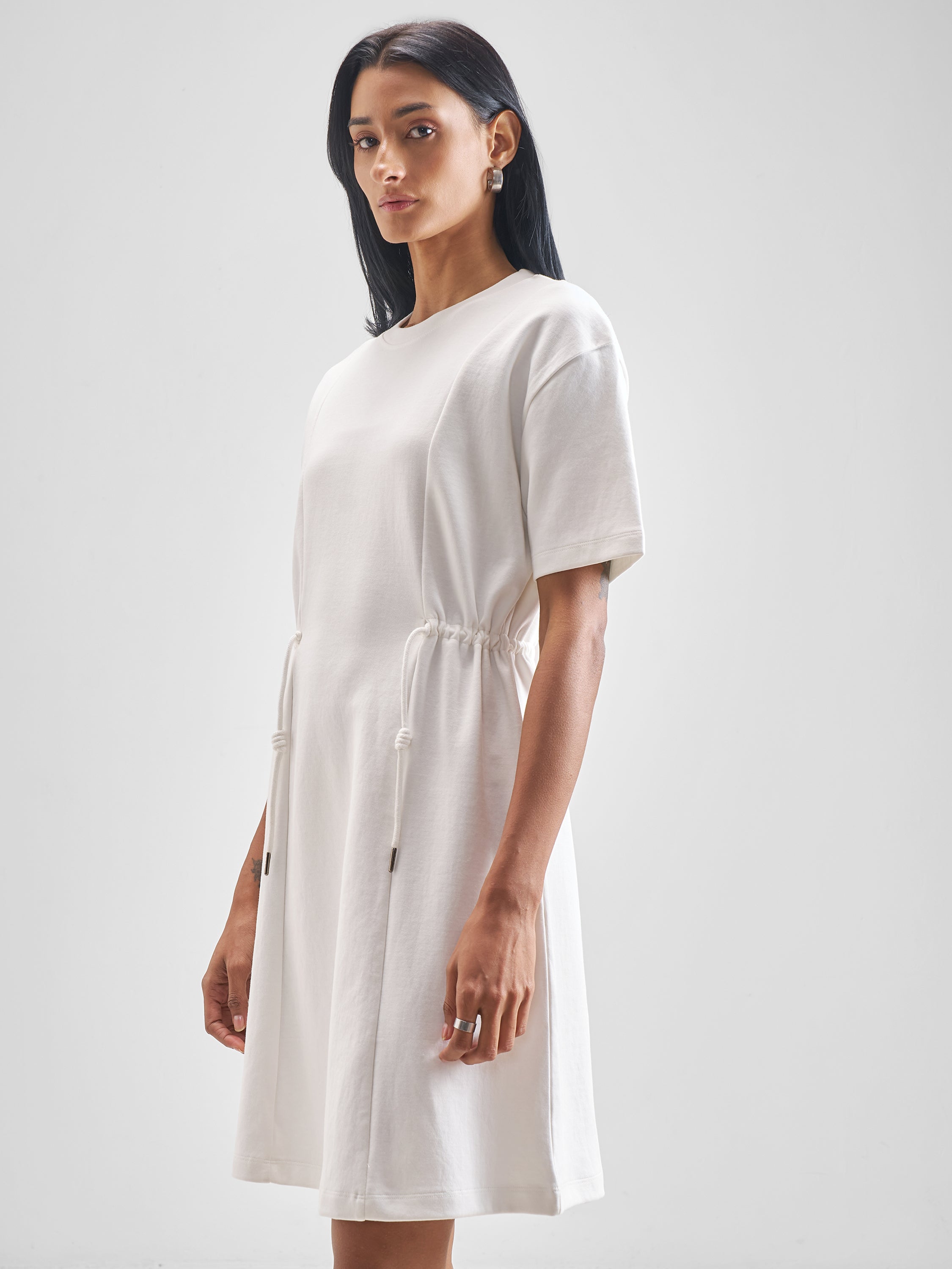 Street By Tokyo Talkies Women White Solid Fit And Flare Dress - White - Image 4