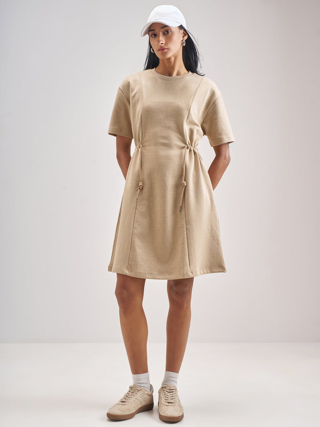 Street By Tokyo Talkies Women Beige Solid Fit And Flare Dress - Beige - Image 2