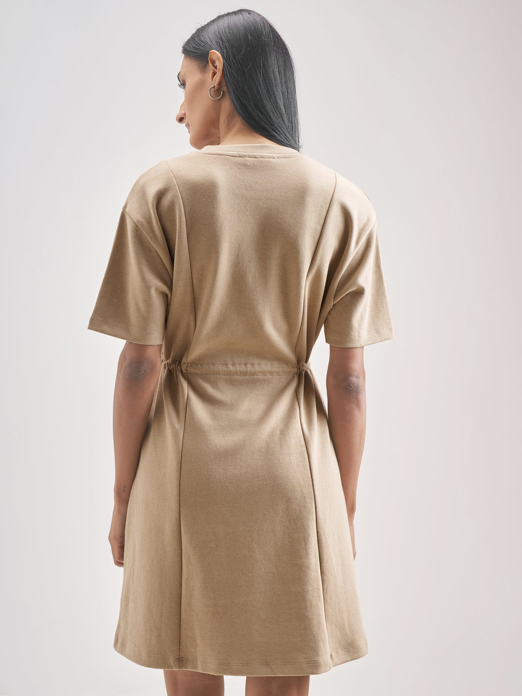 Street By Tokyo Talkies Women Beige Solid Fit And Flare Dress - Beige - Image 3