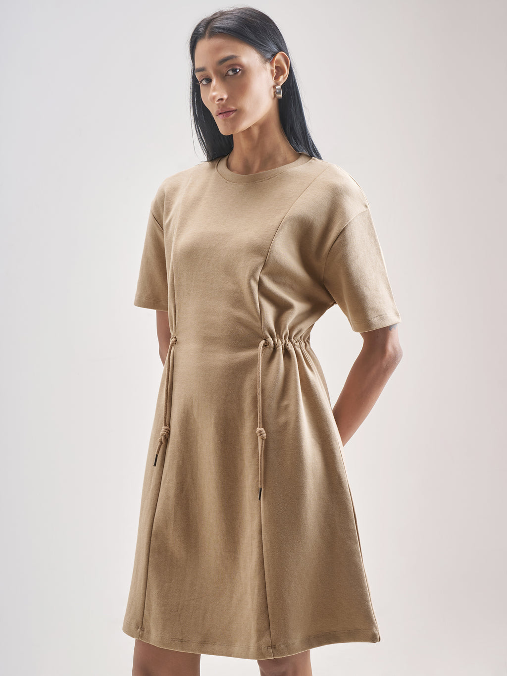 Street By Tokyo Talkies Women Beige Solid Fit And Flare Dress - Beige - Image 4
