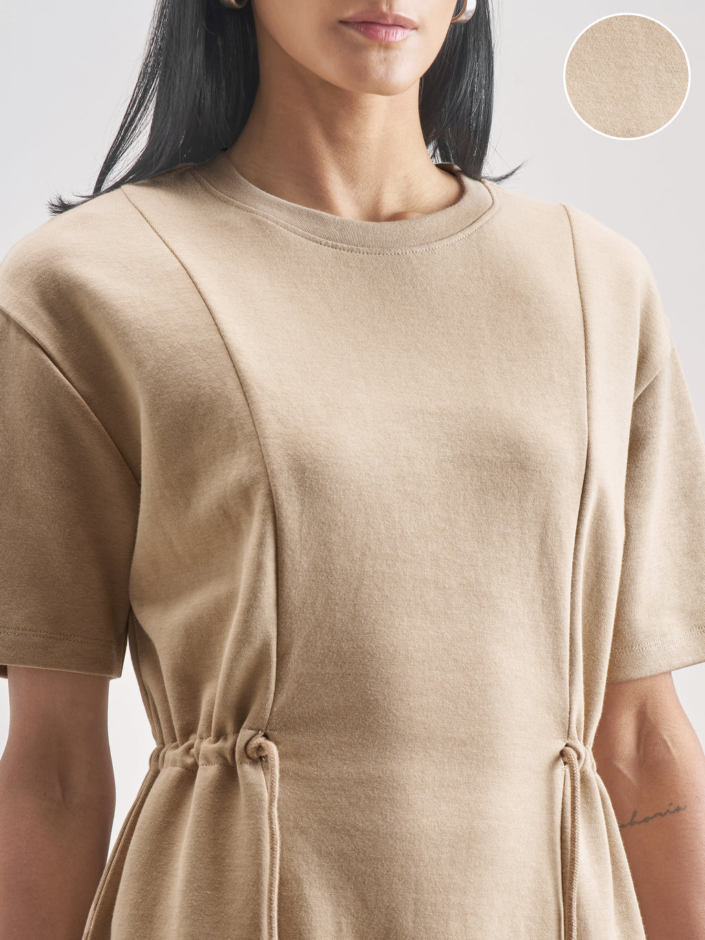 Street By Tokyo Talkies Women Beige Solid Fit And Flare Dress - Beige - Image 5