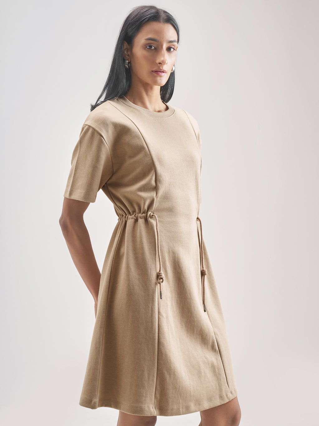 Street By Tokyo Talkies Women Beige Solid Fit And Flare Dress - Beige - Image 6