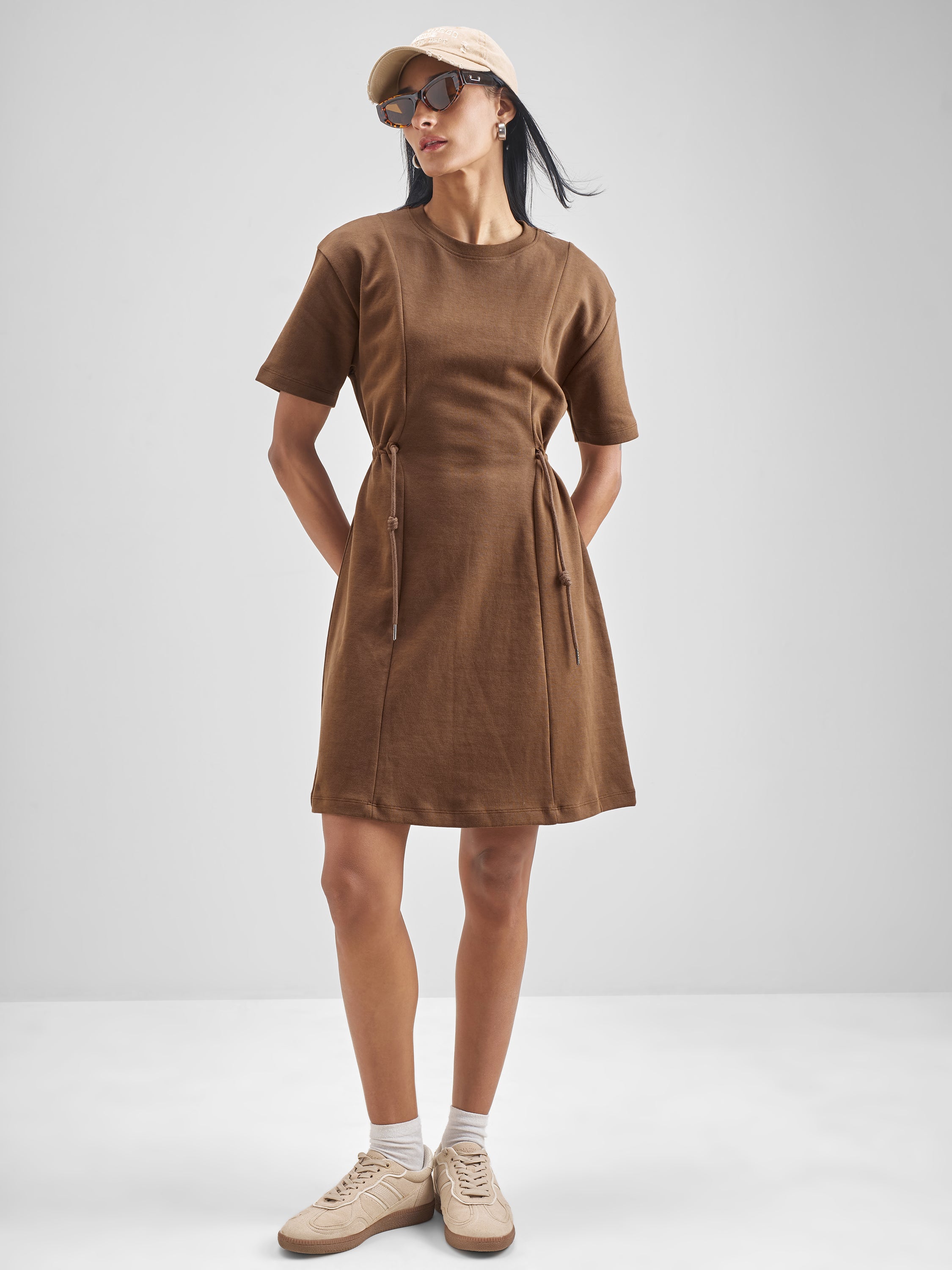Street By Tokyo Talkies Women Brown Solid Fit And Flare Dress - Brown - Image 2