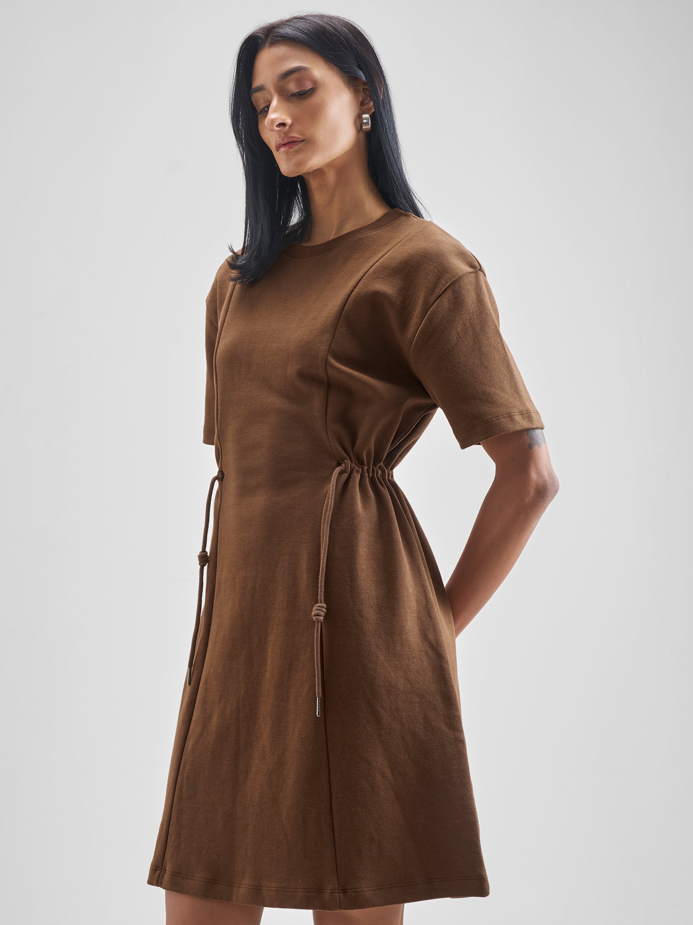 Street By Tokyo Talkies Women Brown Solid Fit And Flare Dress - Brown - Image 4