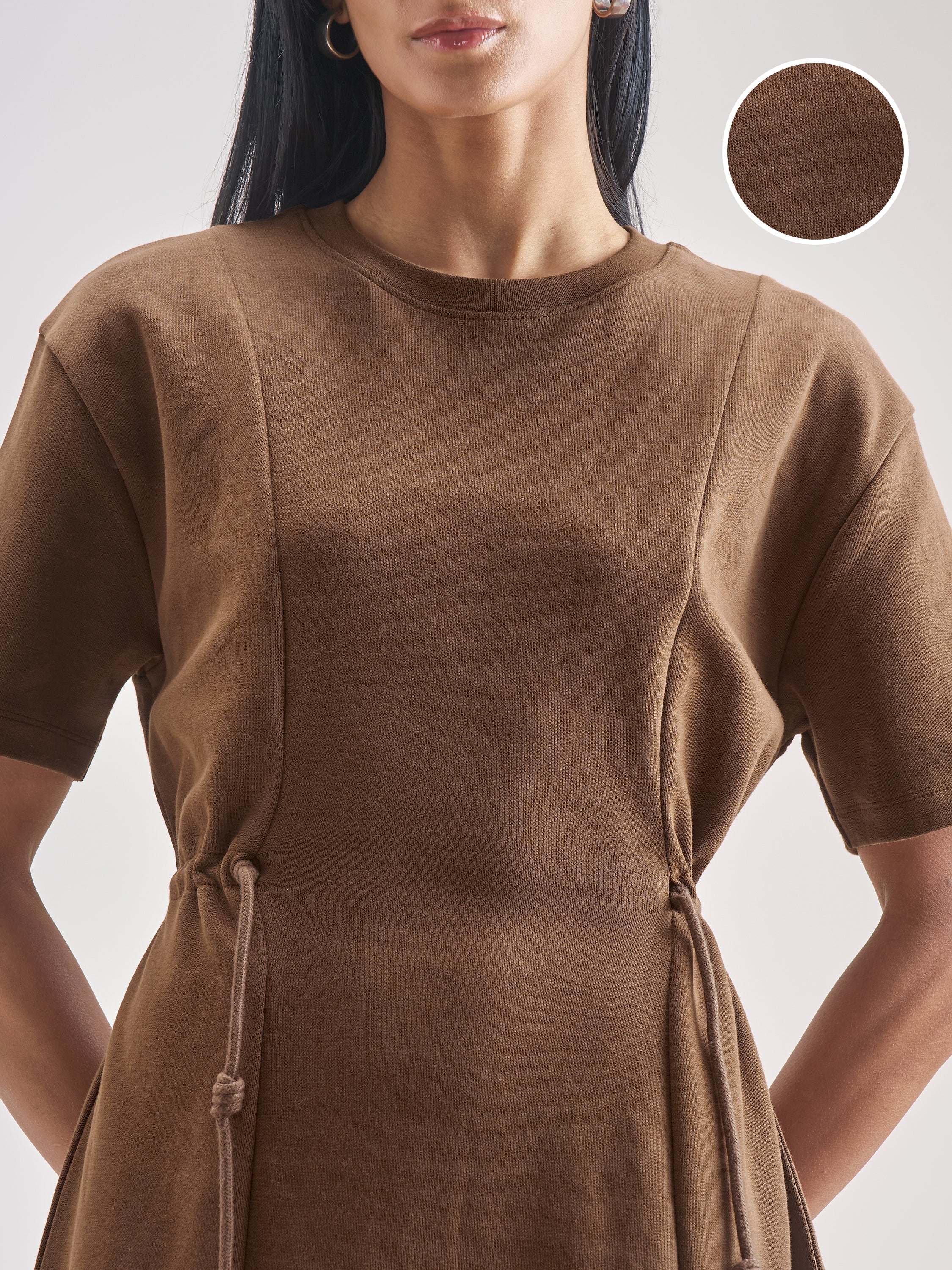 Street By Tokyo Talkies Women Brown Solid Fit And Flare Dress - Brown - Image 5
