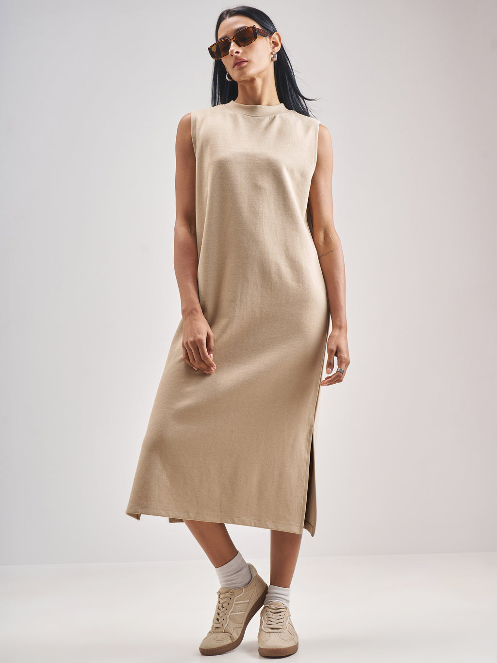 Street By Tokyo Talkies Women Beige Solid Maxi Dress - Beige - Image 1