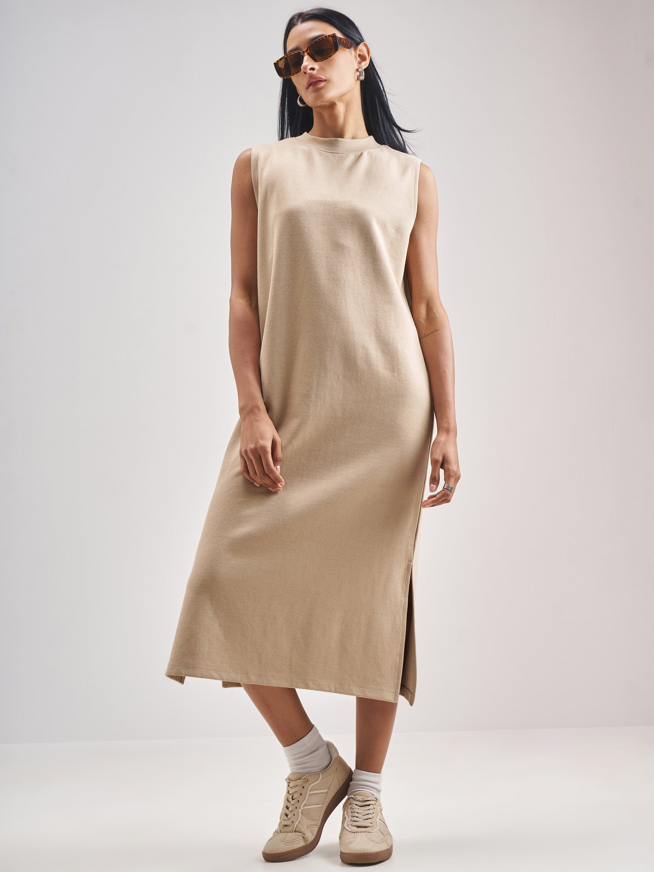 Street By Tokyo Talkies Women Beige Solid Maxi Dress - Beige - Image 1