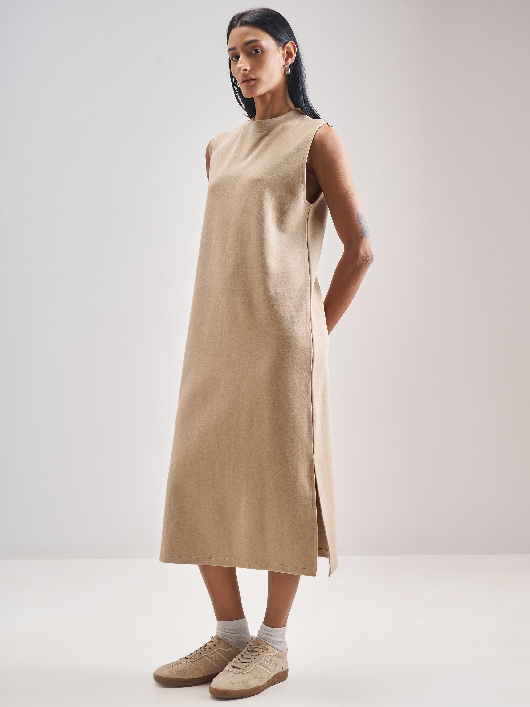Street By Tokyo Talkies Women Beige Solid Maxi Dress - Beige - Image 2