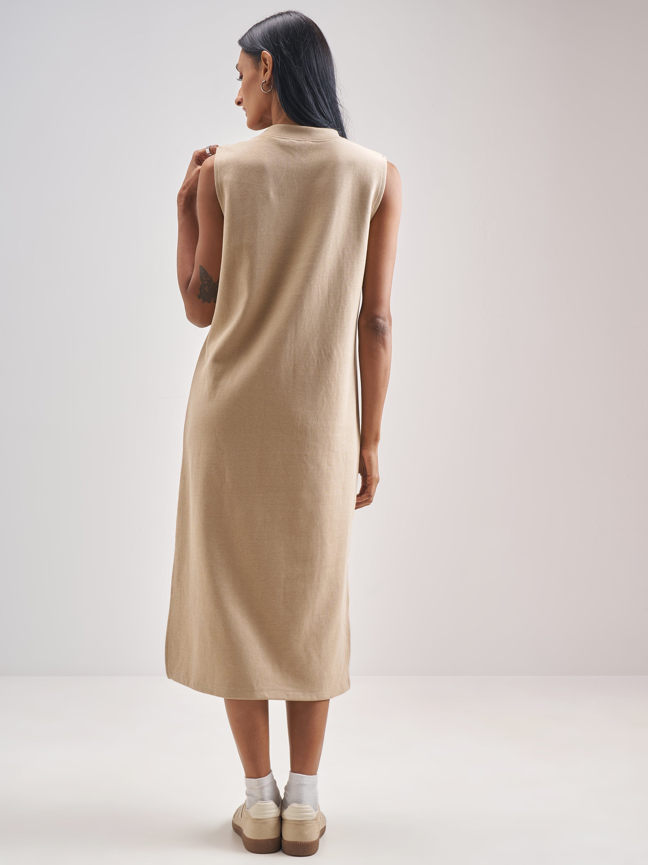 Street By Tokyo Talkies Women Beige Solid Maxi Dress - Beige - Image 3