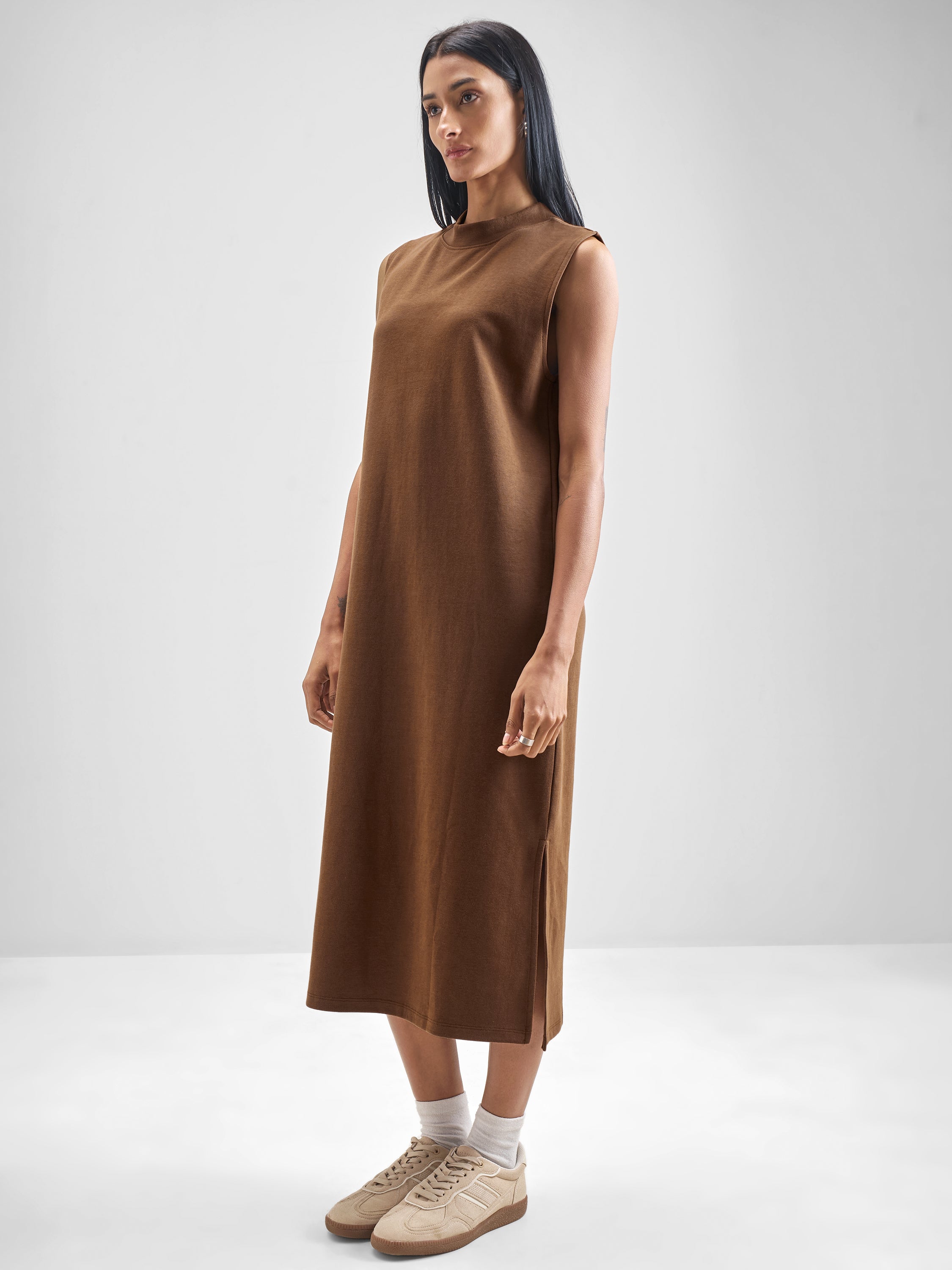 Street By Tokyo Talkies Women Brown Solid Maxi Dress - Brown - Image 2