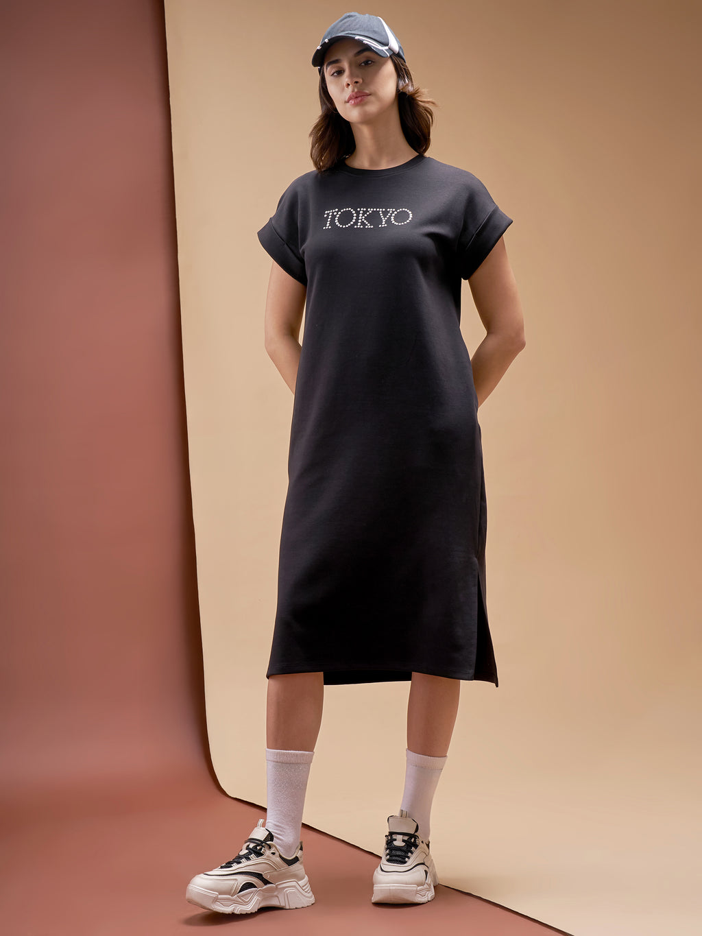 Street By Tokyo Talkies Women Black Solid T-shirt Dress - Black - Image 1