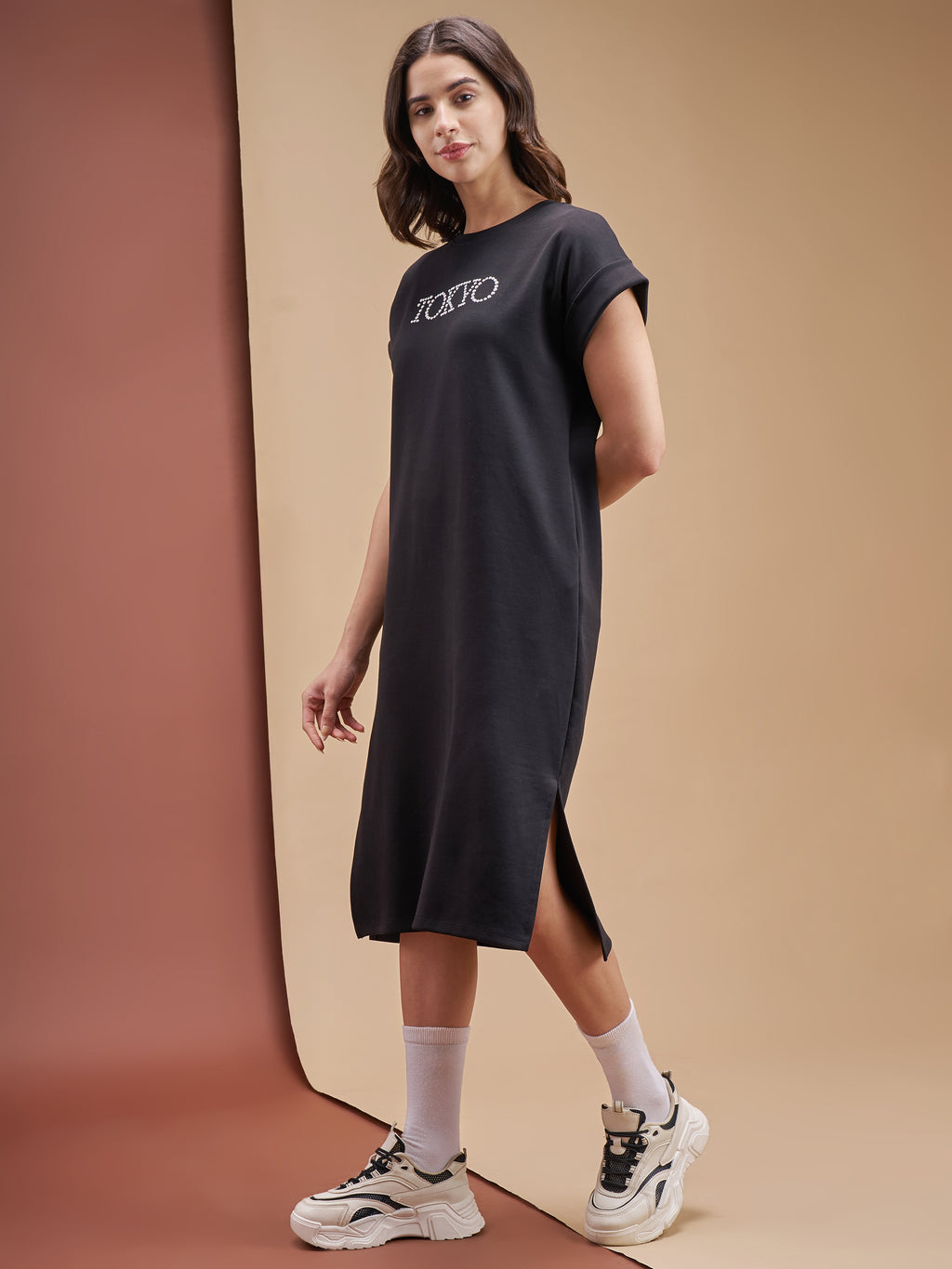 Street By Tokyo Talkies Women Black Solid T-shirt Dress - Black - Image 2