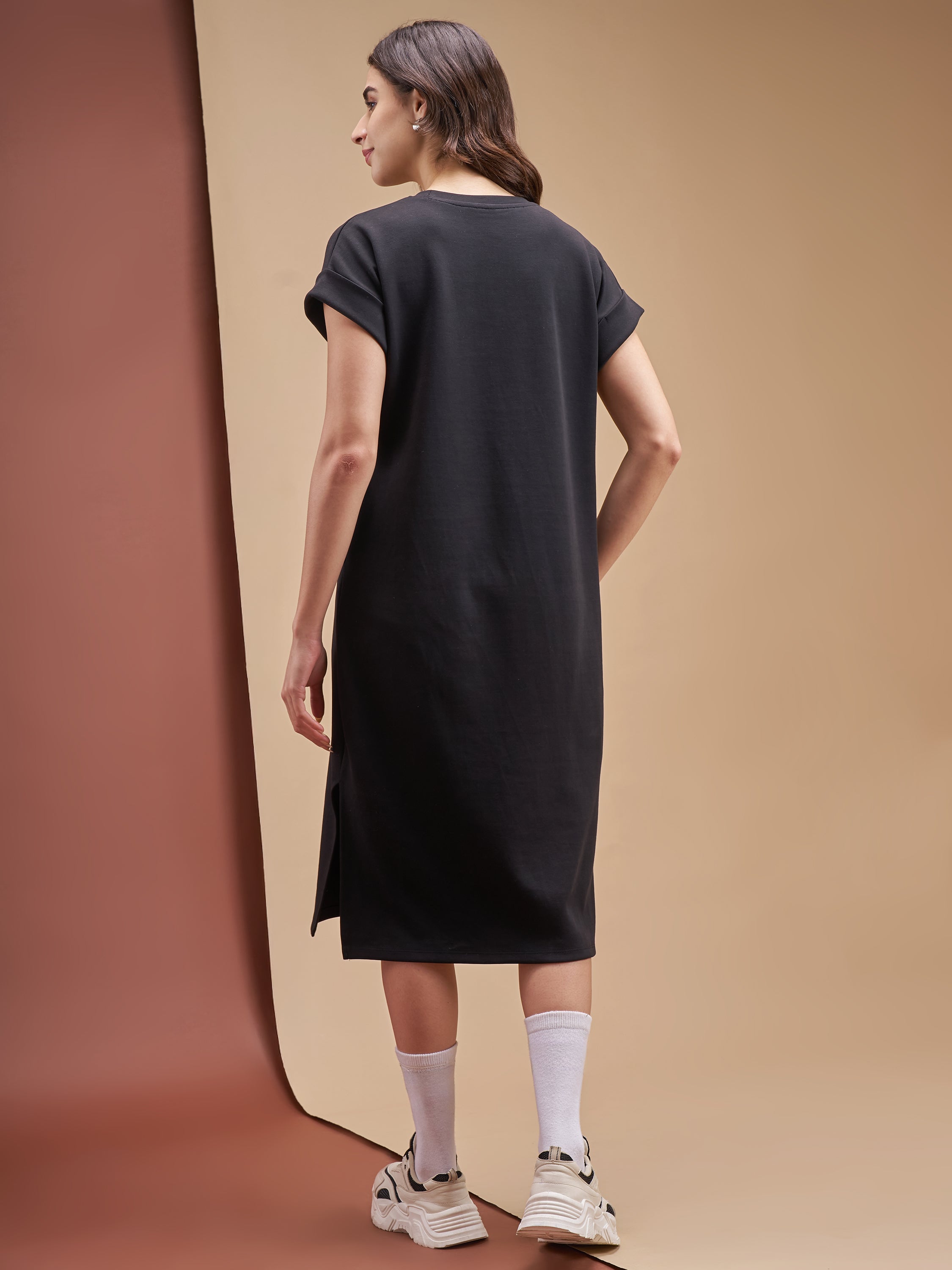 Street By Tokyo Talkies Women Black Solid T-shirt Dress - Black - Image 3