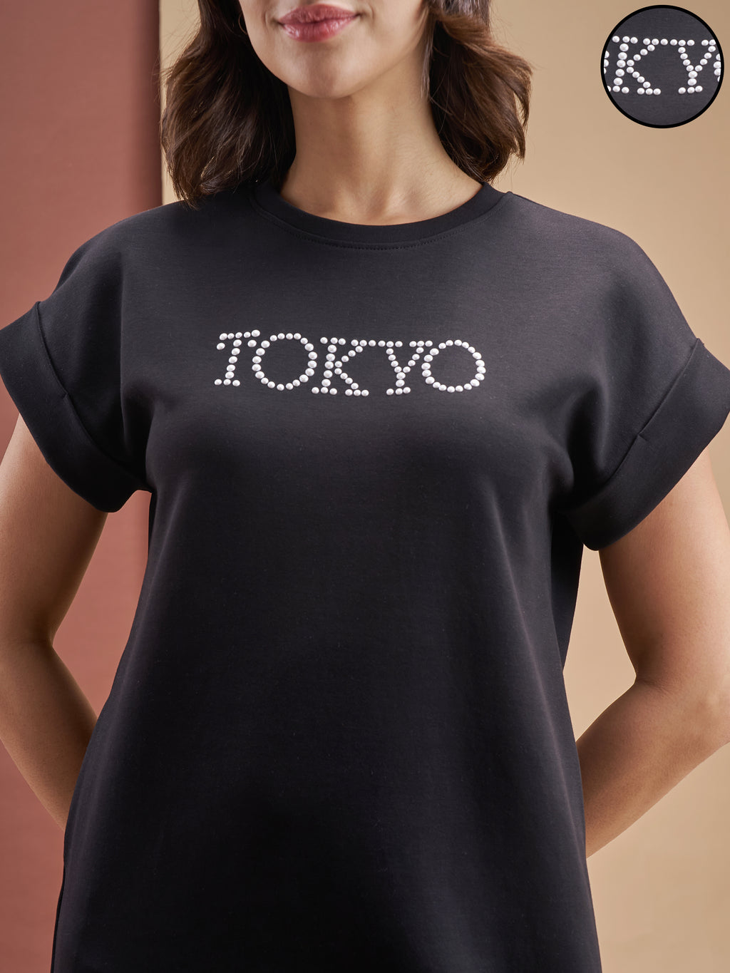 Street By Tokyo Talkies Women Black Solid T-shirt Dress - Black - Image 5