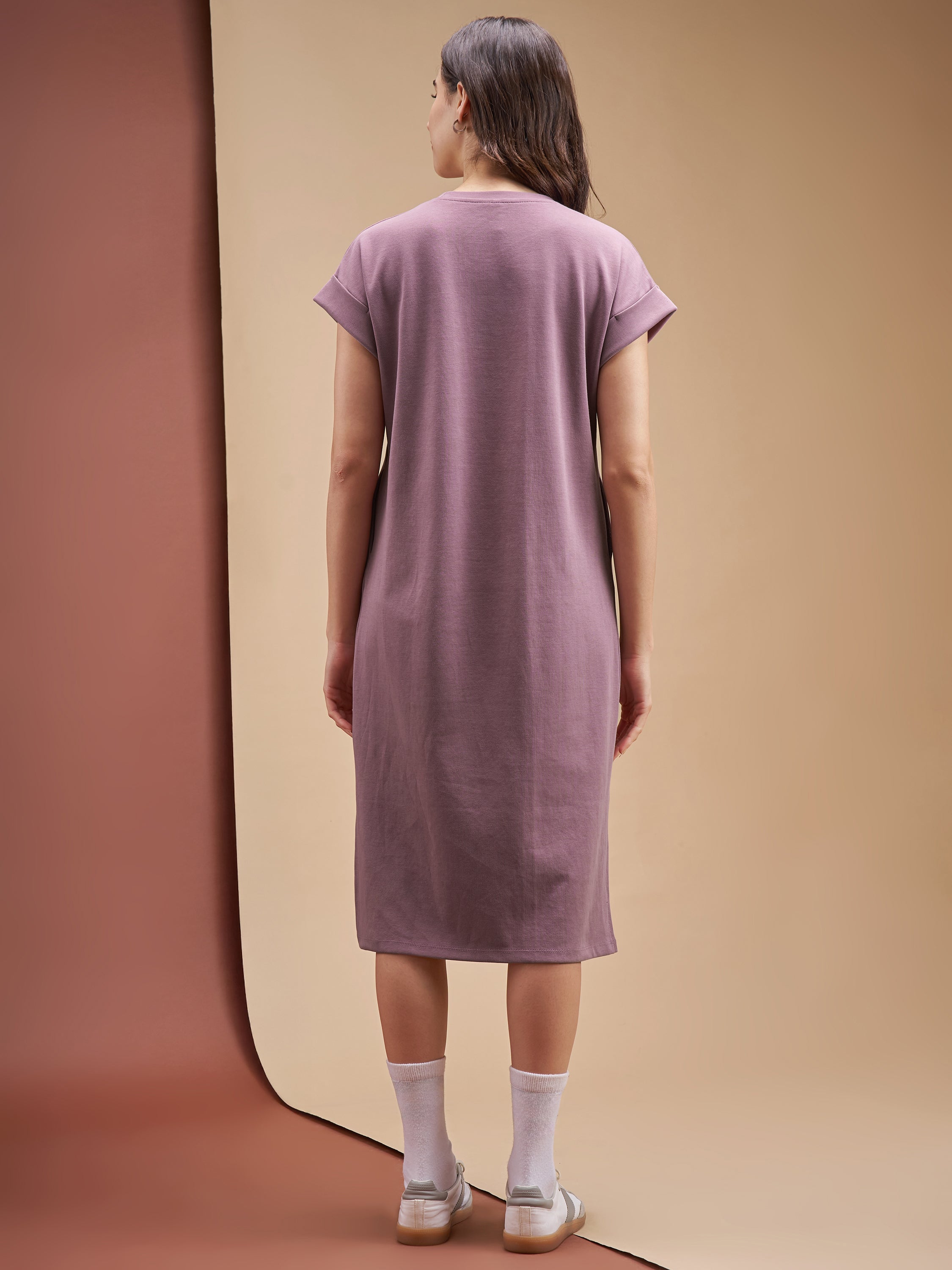 Street By Tokyo Talkies Women Purple Solid T-shirt Dress - Purple - Image 3