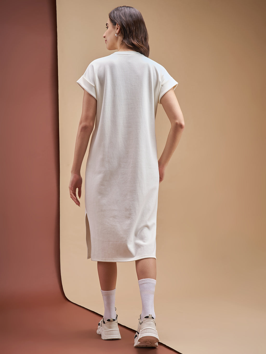 Street By Tokyo Talkies Women Off White Solid T-shirt Dress - Off White - Image 3