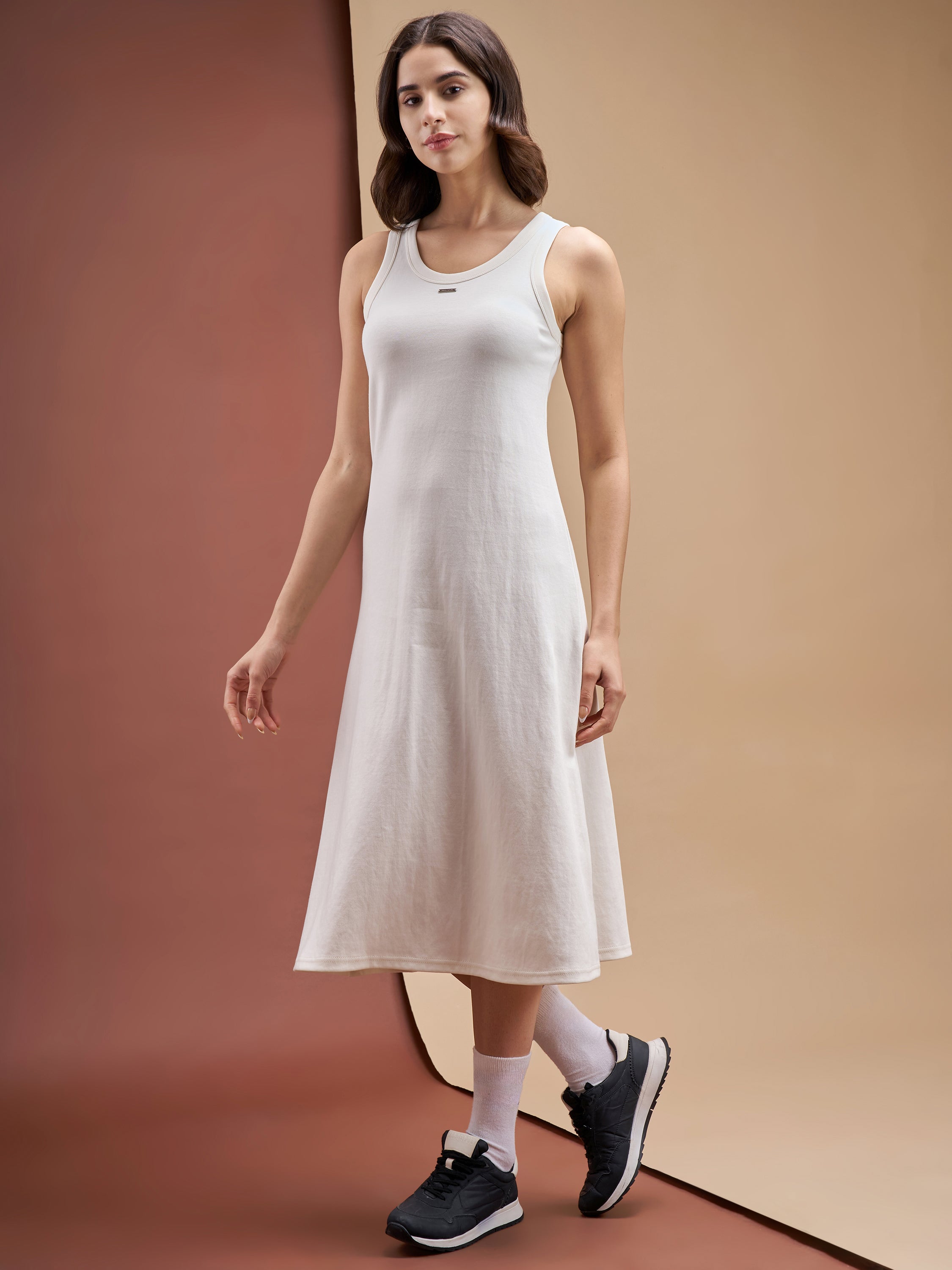 Street By Tokyo Talkies Women Off White Solid T-shirt Dress - Off White - Image 2